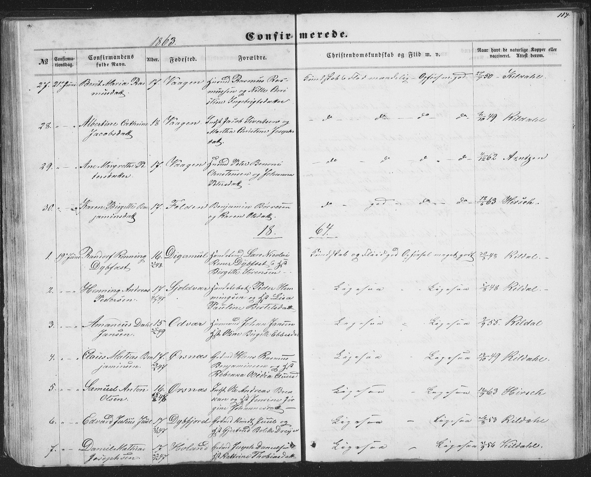 Ministerialprotokoller, klokkerbøker og fødselsregistre - Nordland, AV/SAT-A-1459/874/L1073: Parish register (copy) no. 874C02, 1860-1870, p. 114