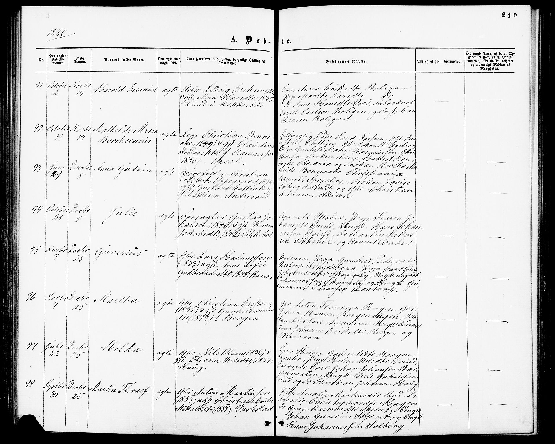 Enebakk prestekontor Kirkebøker, AV/SAO-A-10171c/F/Fa/L0011: Parish register (official) no. I 11, 1862-1882, p. 210