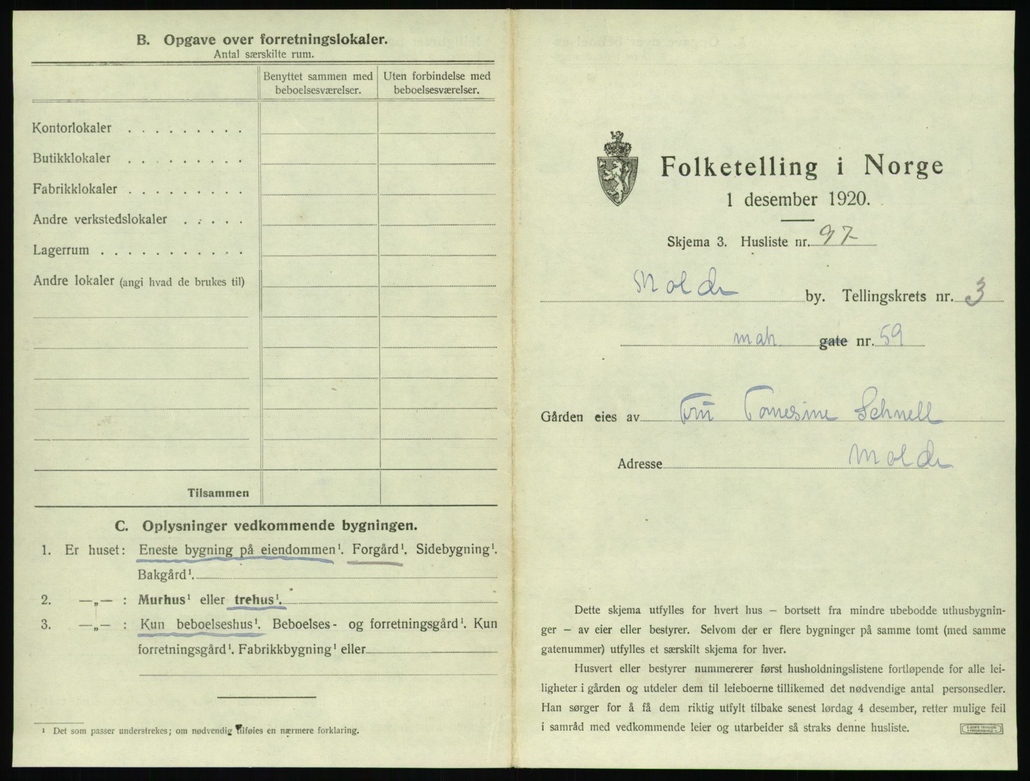 SAT, 1920 census for Molde, 1920, p. 413