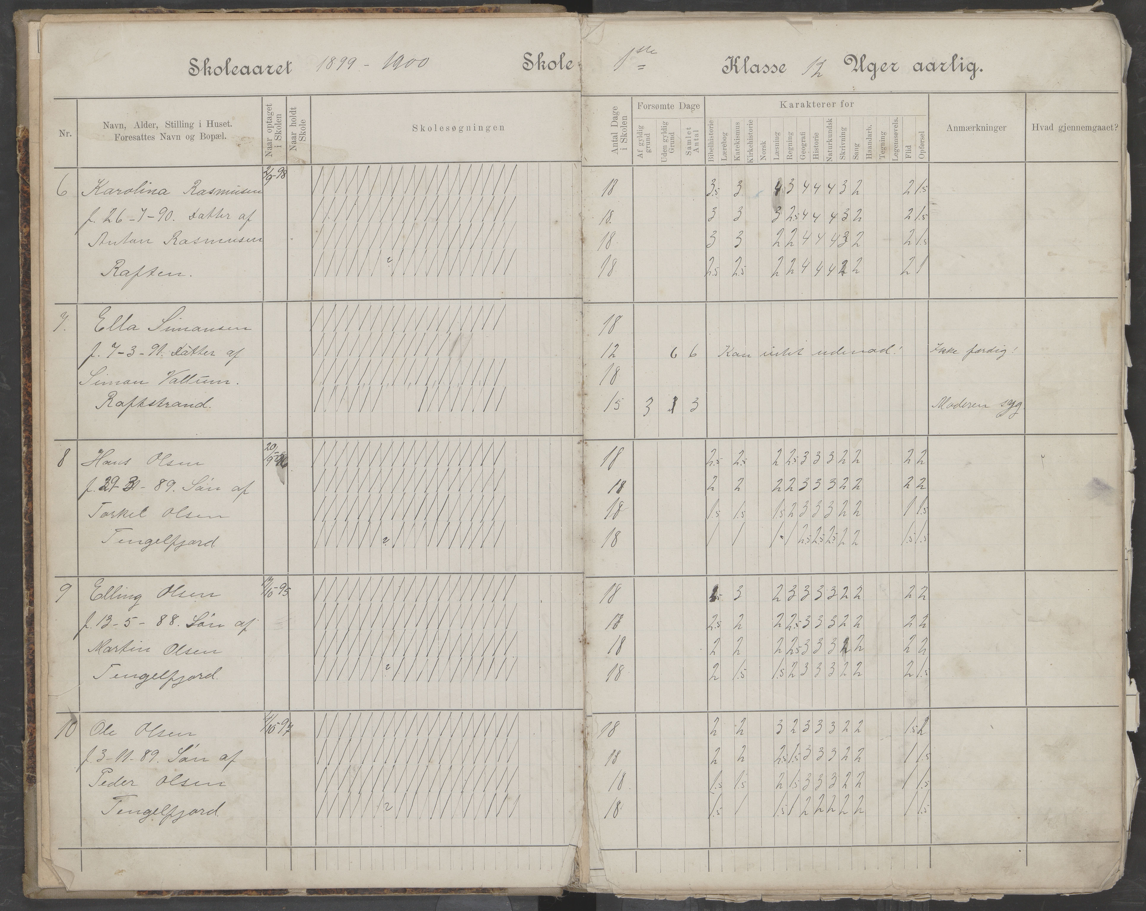 Hadsel kommune. Tengelfjord skolekrets, AIN/K-18660.510.04/G/L0001: Skoleprotokoll for Tengelfjord skole, 1899-1908