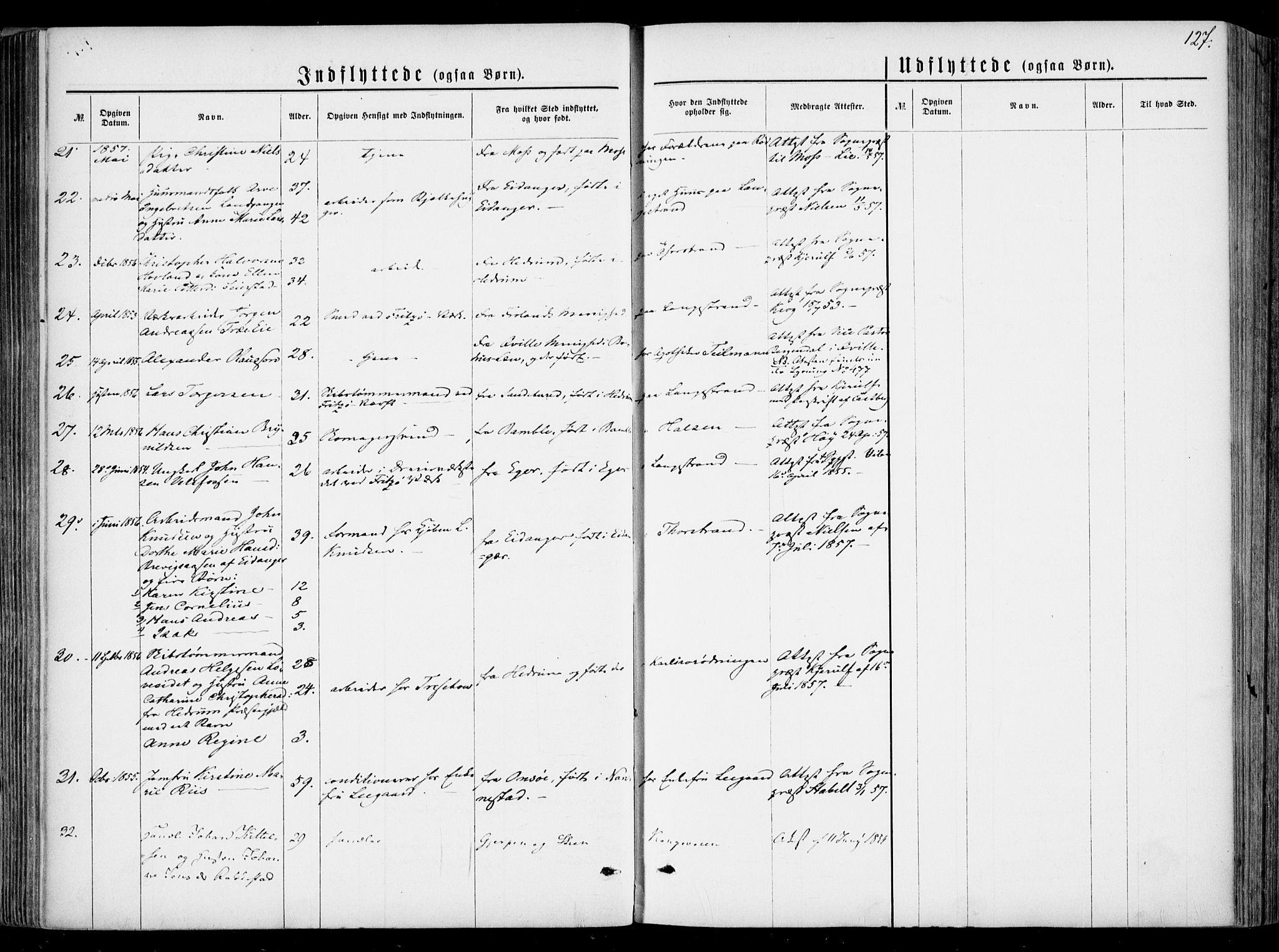 Larvik kirkebøker, AV/SAKO-A-352/F/Fa/L0005: Parish register (official) no. I 5, 1856-1870, p. 127
