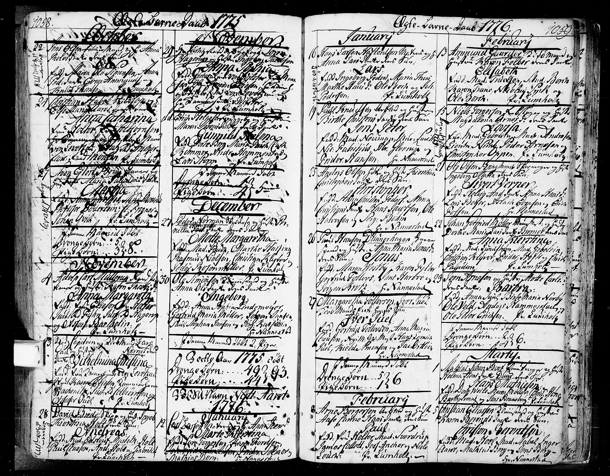 Oslo domkirke Kirkebøker, SAO/A-10752/F/Fa/L0004: Parish register (official) no. 4, 1743-1786, p. 1058-1059