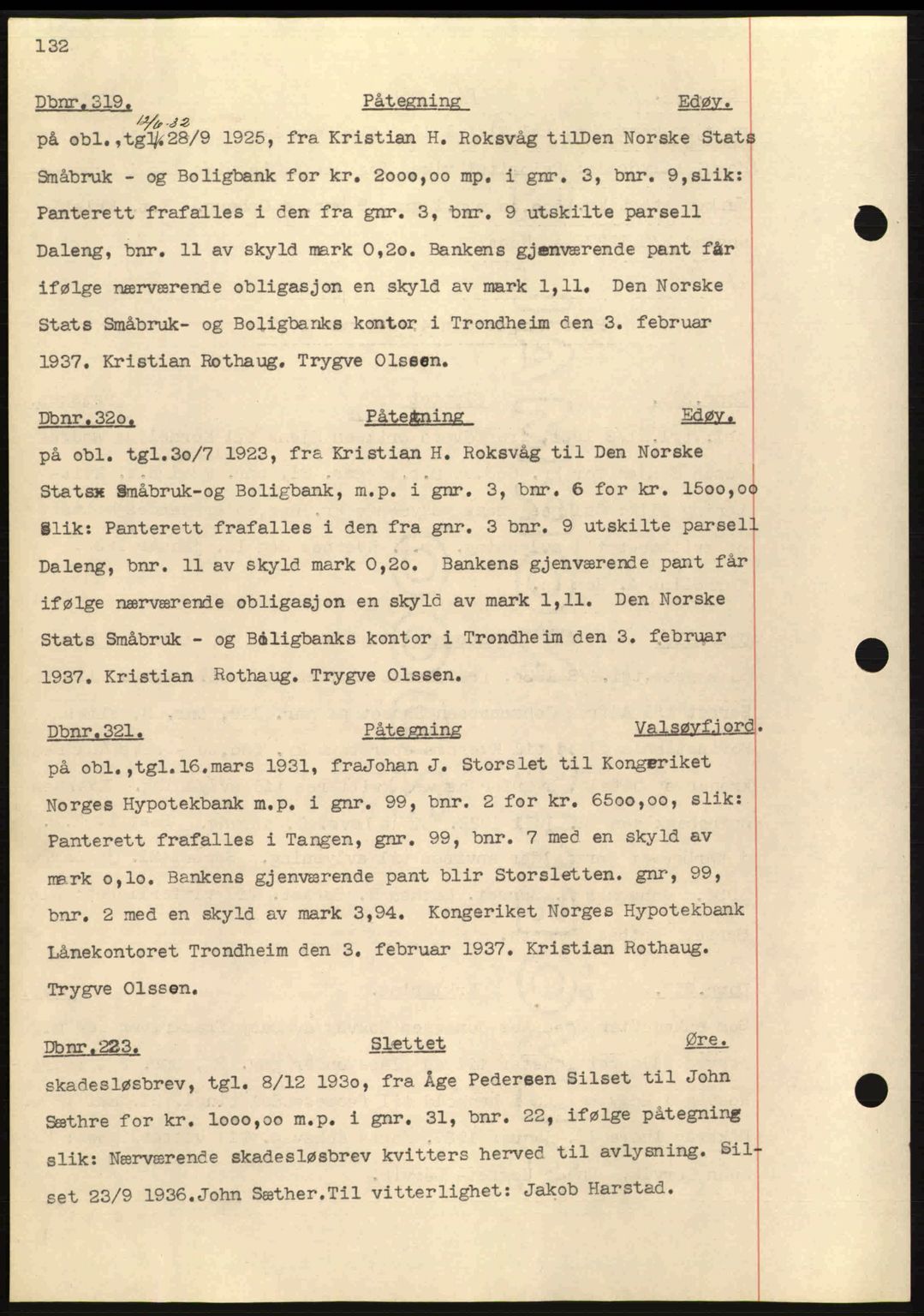 Nordmøre sorenskriveri, AV/SAT-A-4132/1/2/2Ca: Mortgage book no. C80, 1936-1939, Diary no: : 319/1937