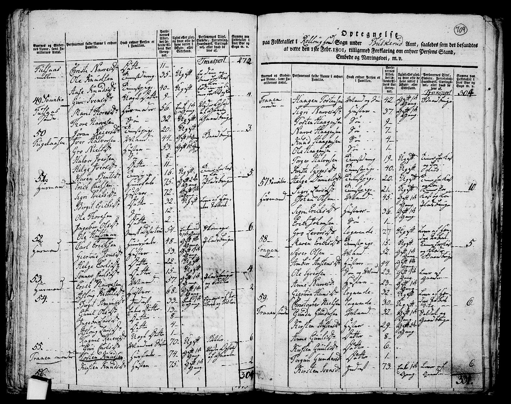 RA, 1801 census for 0632P Rollag, 1801, p. 708b-709a