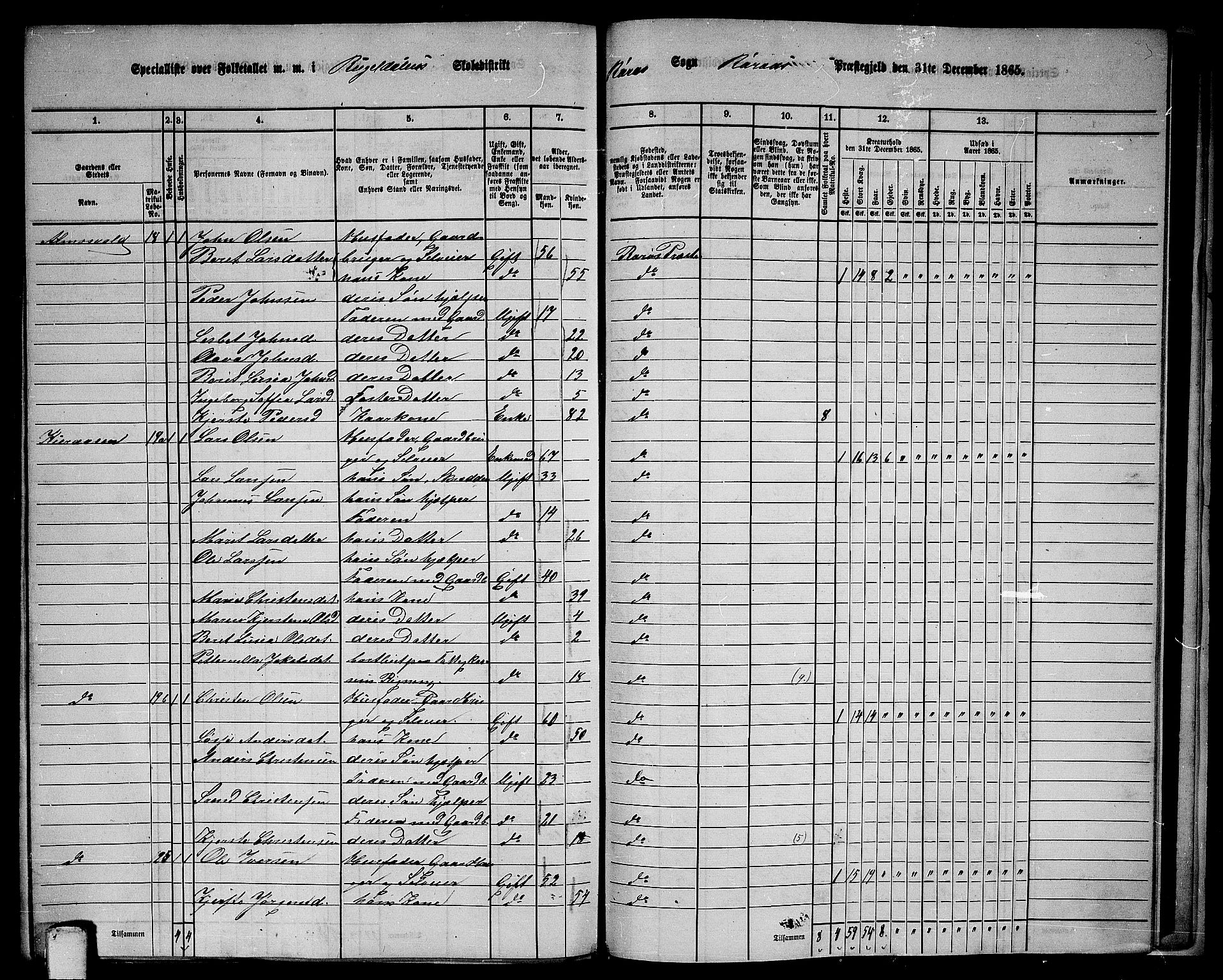 RA, 1865 census for Røros, 1865, p. 154