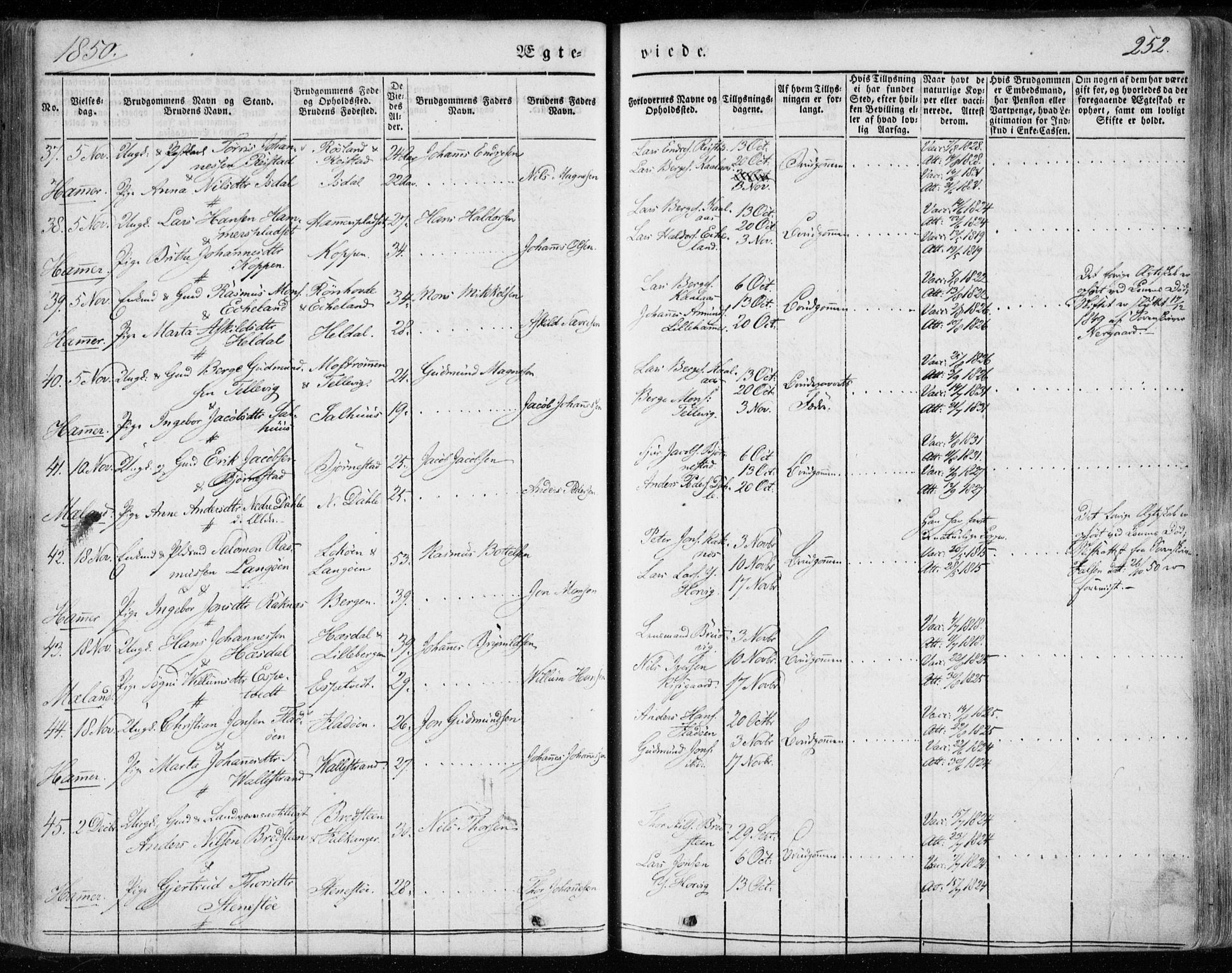 Hamre sokneprestembete, AV/SAB-A-75501/H/Ha/Haa/Haaa/L0013: Parish register (official) no. A 13, 1846-1857, p. 252