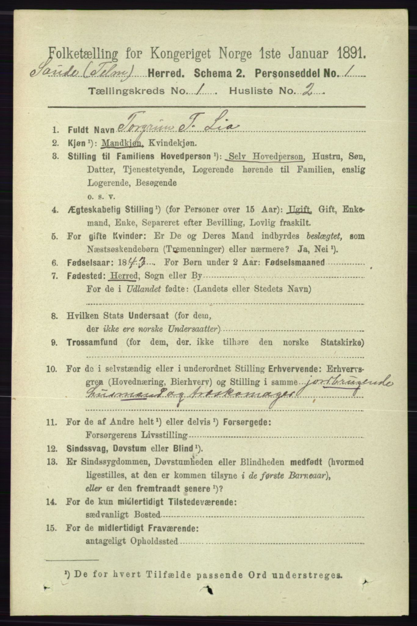 RA, 1891 census for 0822 Sauherad, 1891, p. 108