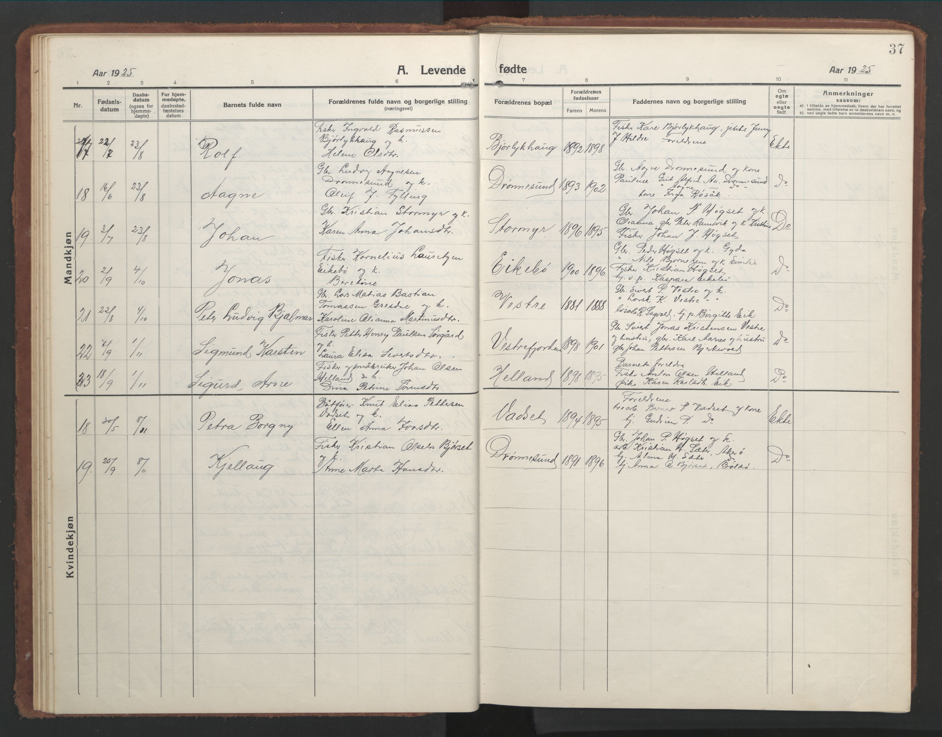 Ministerialprotokoller, klokkerbøker og fødselsregistre - Møre og Romsdal, AV/SAT-A-1454/525/L0378: Parish register (copy) no. 525C04, 1915-1947, p. 37