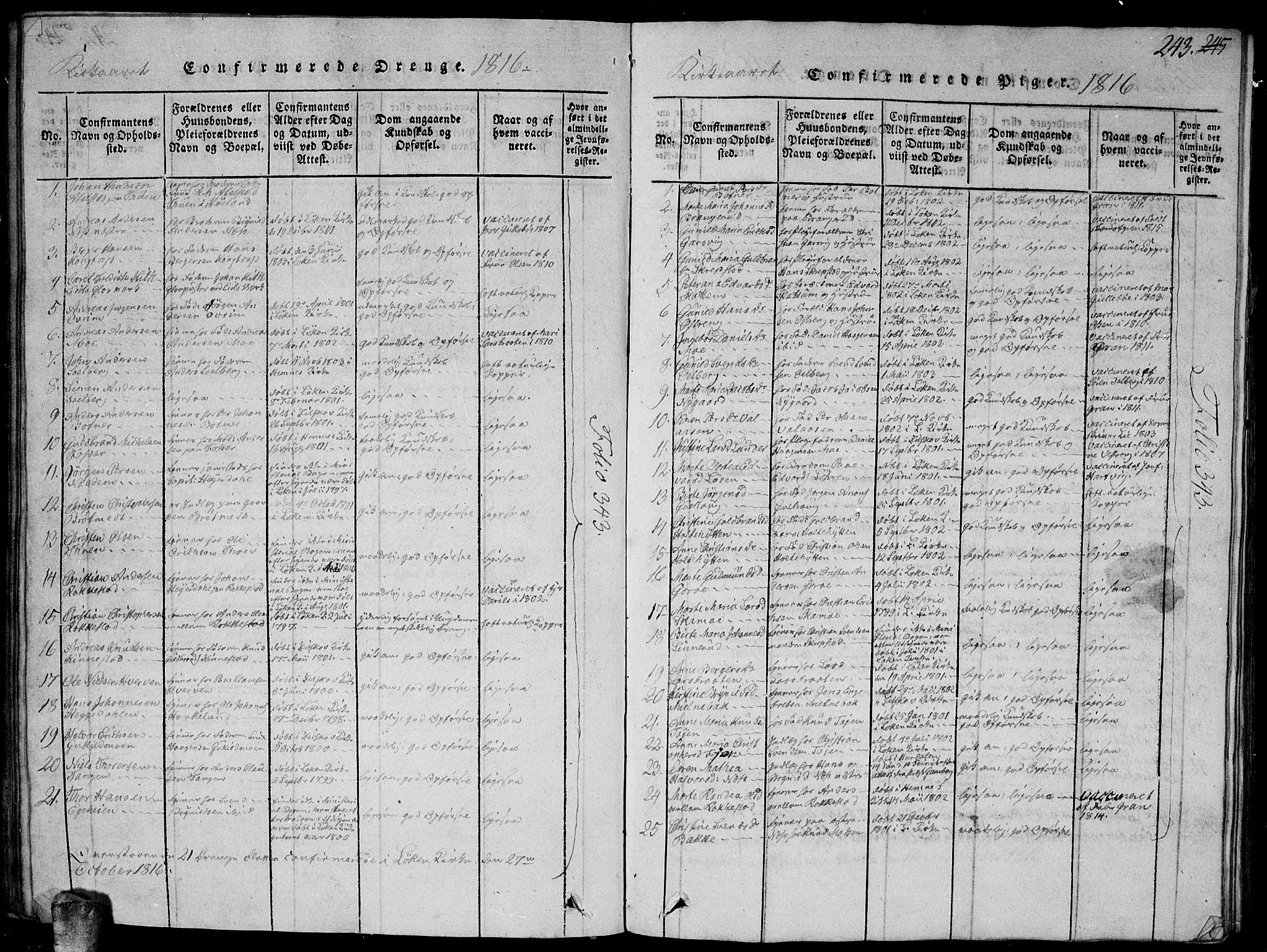 Høland prestekontor Kirkebøker, SAO/A-10346a/G/Ga/L0001: Parish register (copy) no. I 1, 1814-1827, p. 243