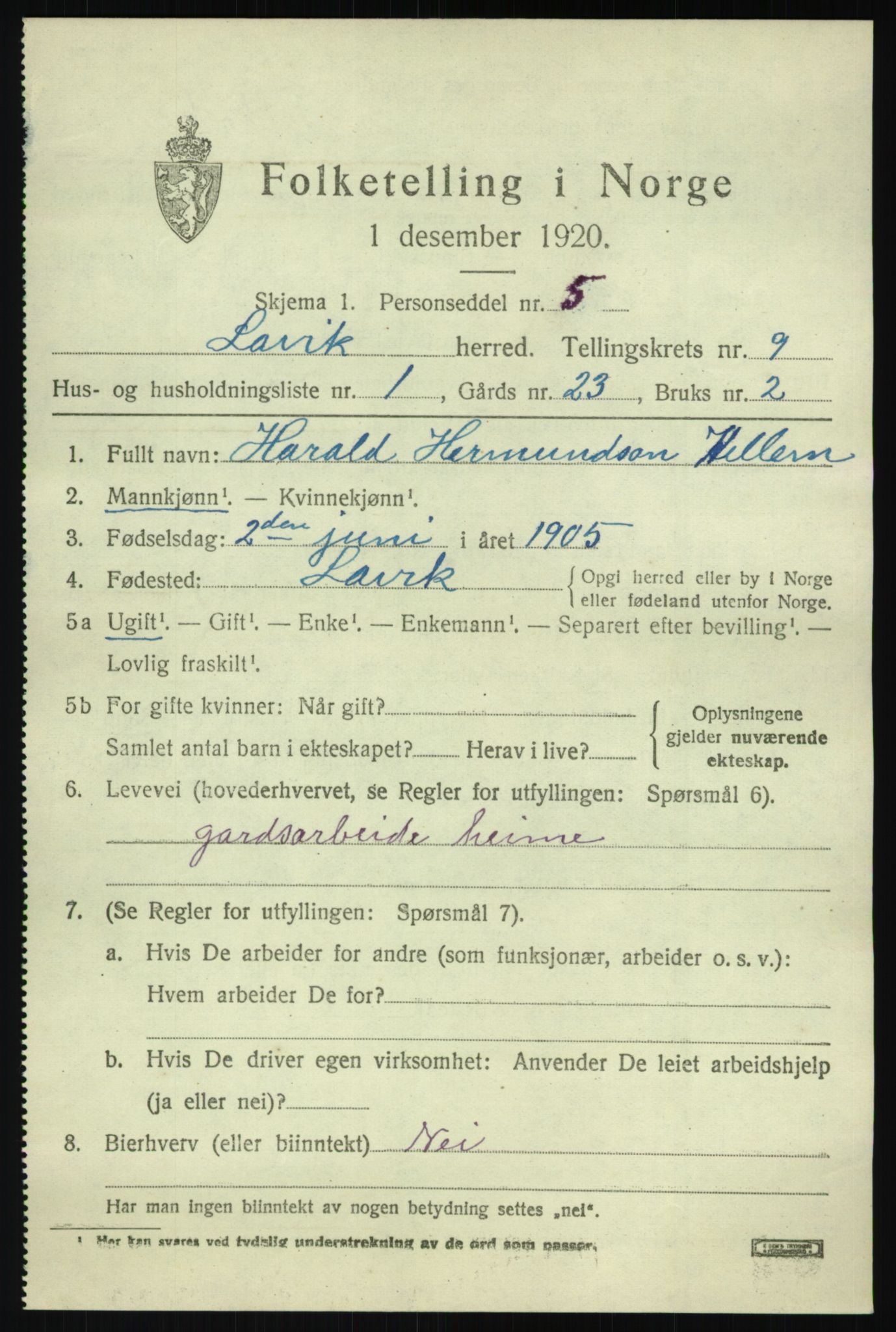 SAB, 1920 census for Lavik, 1920, p. 1914