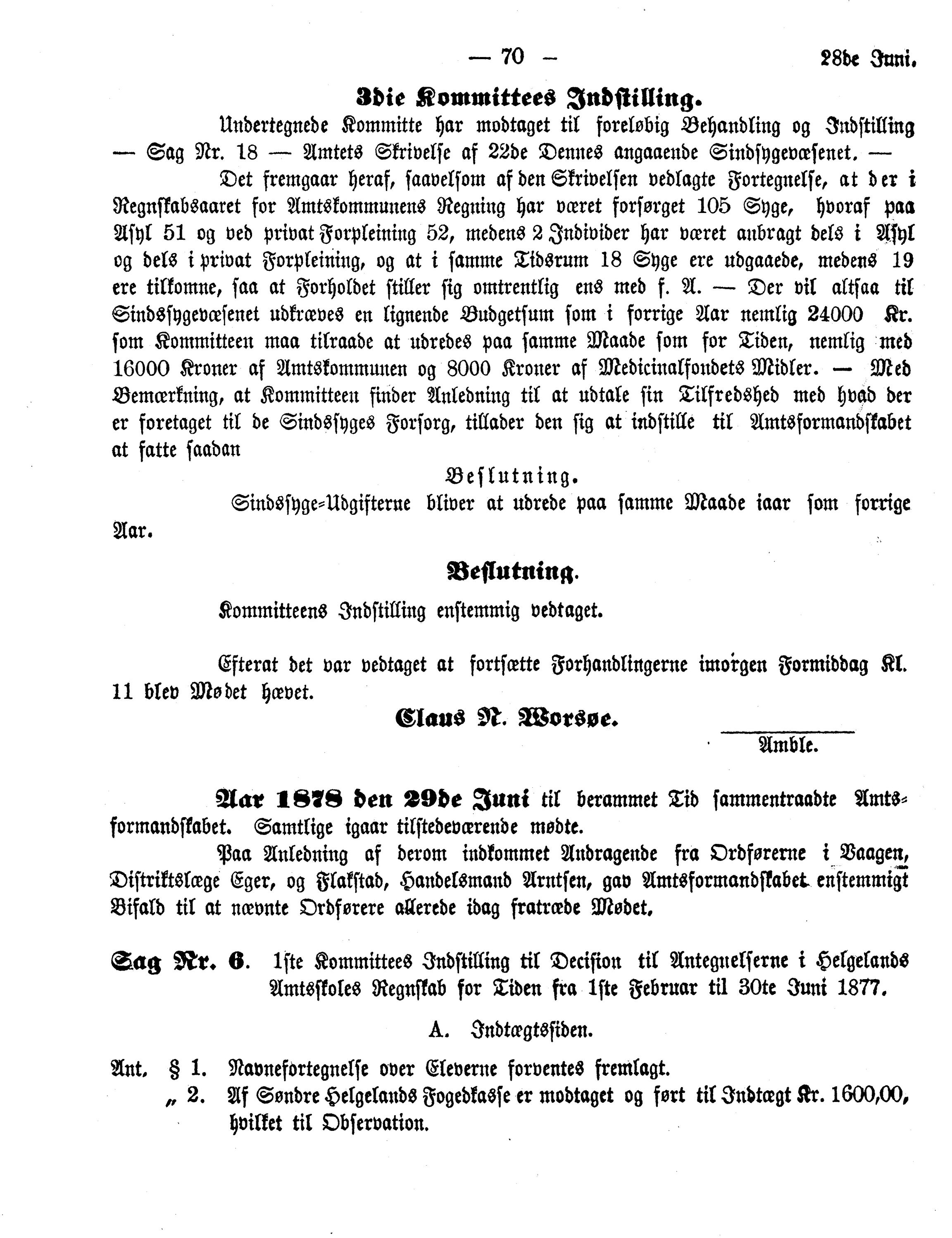 Nordland Fylkeskommune. Fylkestinget, AIN/NFK-17/176/A/Ac/L0012: Fylkestingsforhandlinger 1878, 1878, p. 70