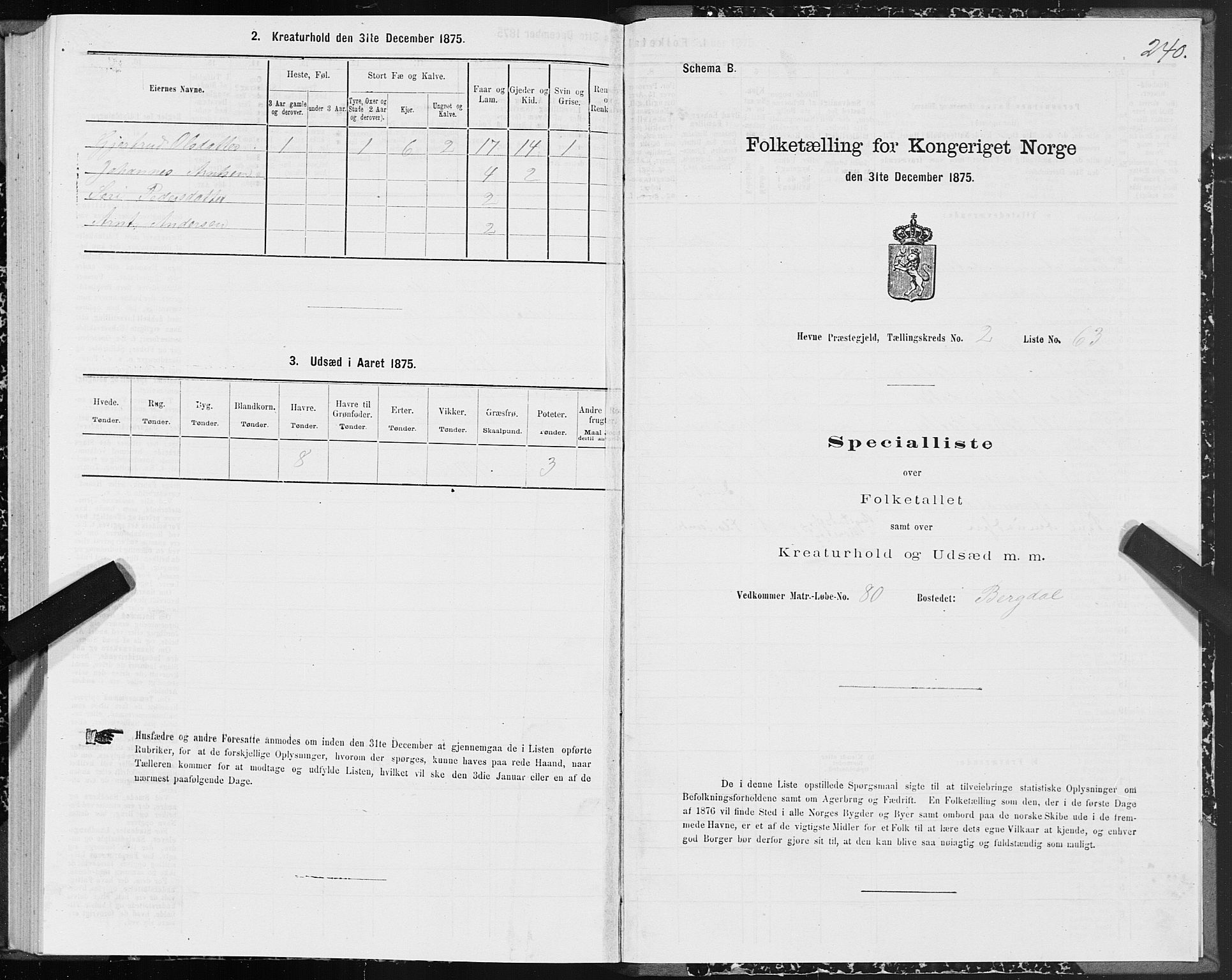 SAT, 1875 census for 1612P Hemne, 1875, p. 1240