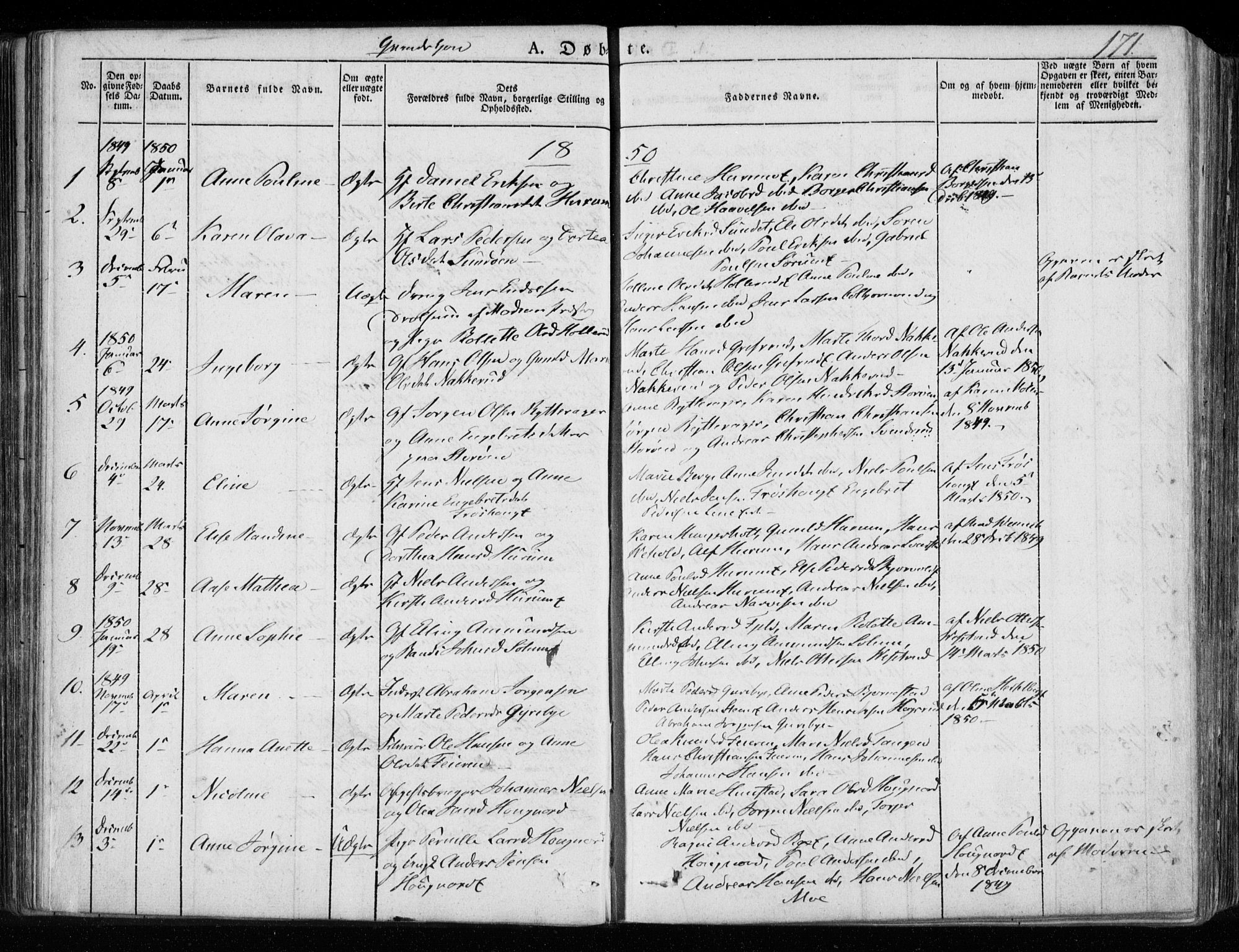 Hole kirkebøker, AV/SAKO-A-228/F/Fa/L0005: Parish register (official) no. I 5, 1833-1851, p. 171