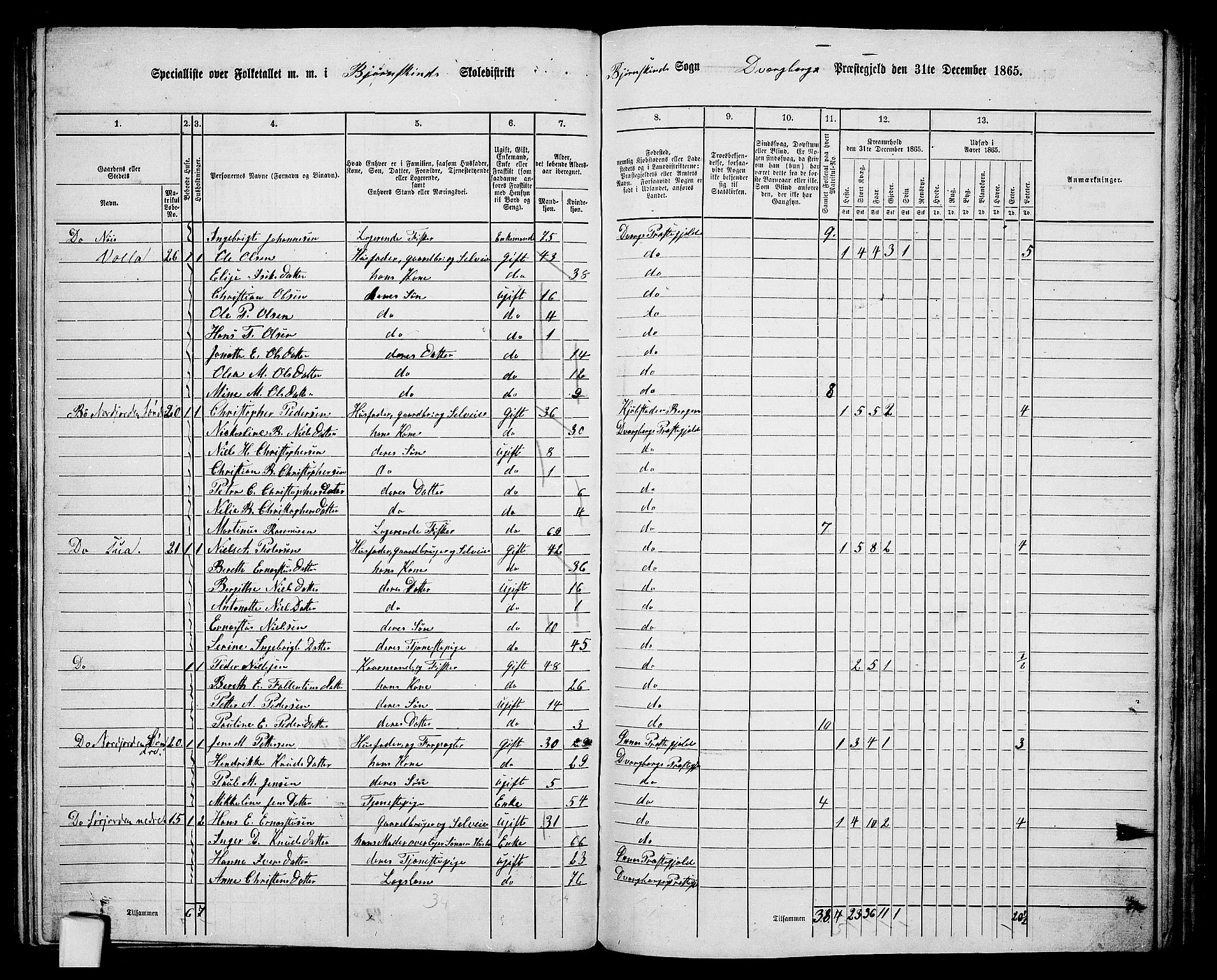 RA, 1865 census for Dverberg, 1865, p. 28