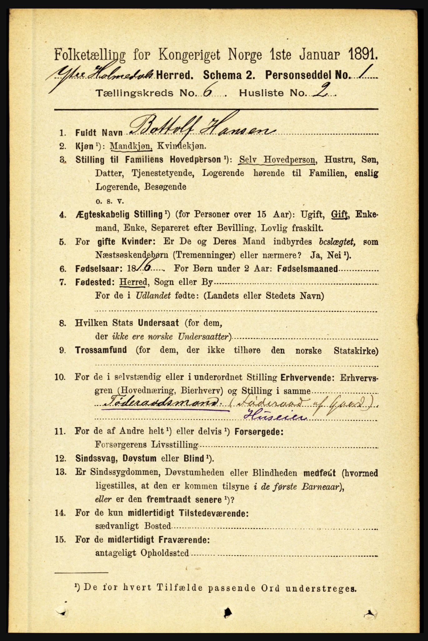 RA, 1891 census for 1429 Ytre Holmedal, 1891, p. 1341