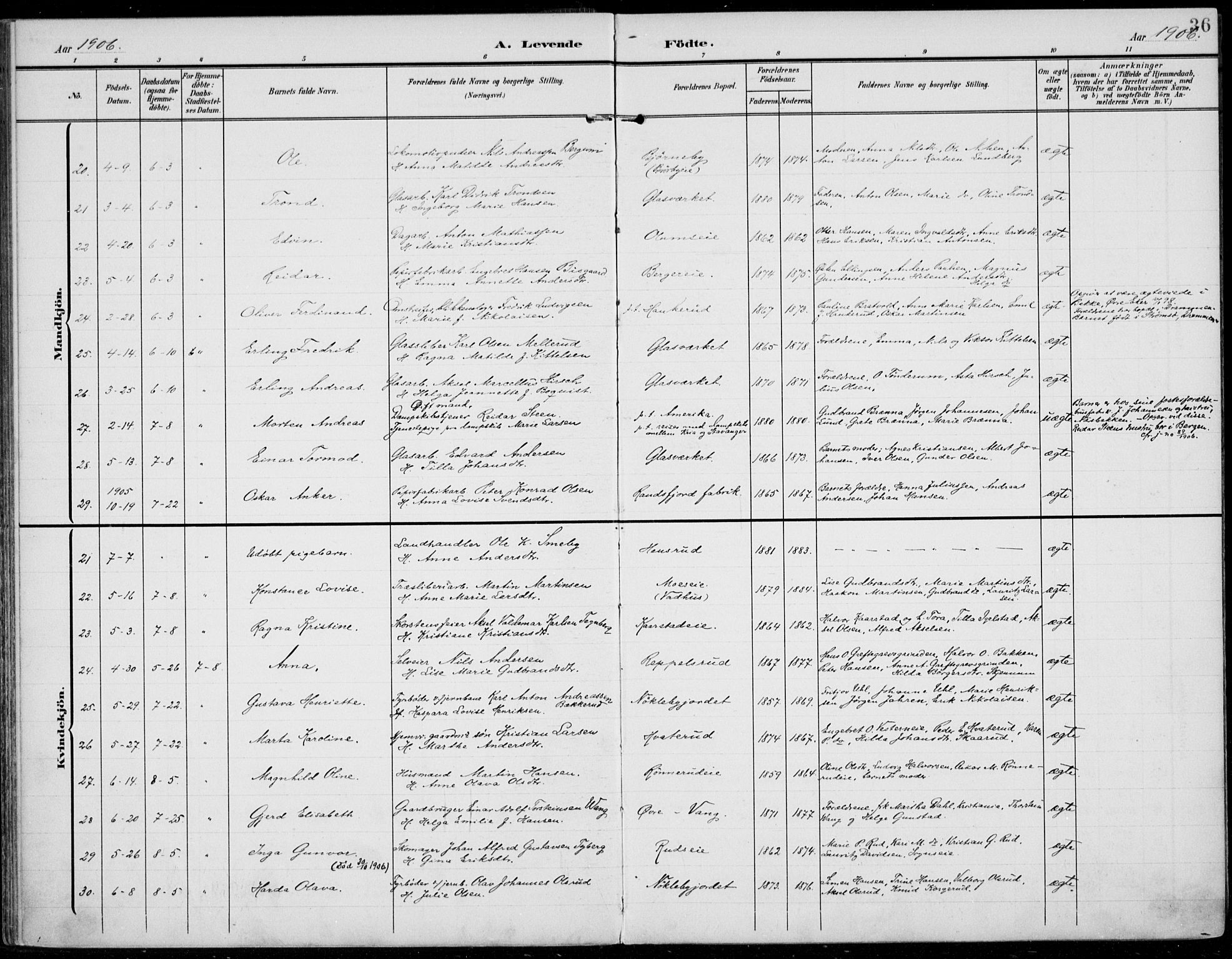 Jevnaker prestekontor, AV/SAH-PREST-116/H/Ha/Haa/L0011: Parish register (official) no. 11, 1902-1913, p. 36