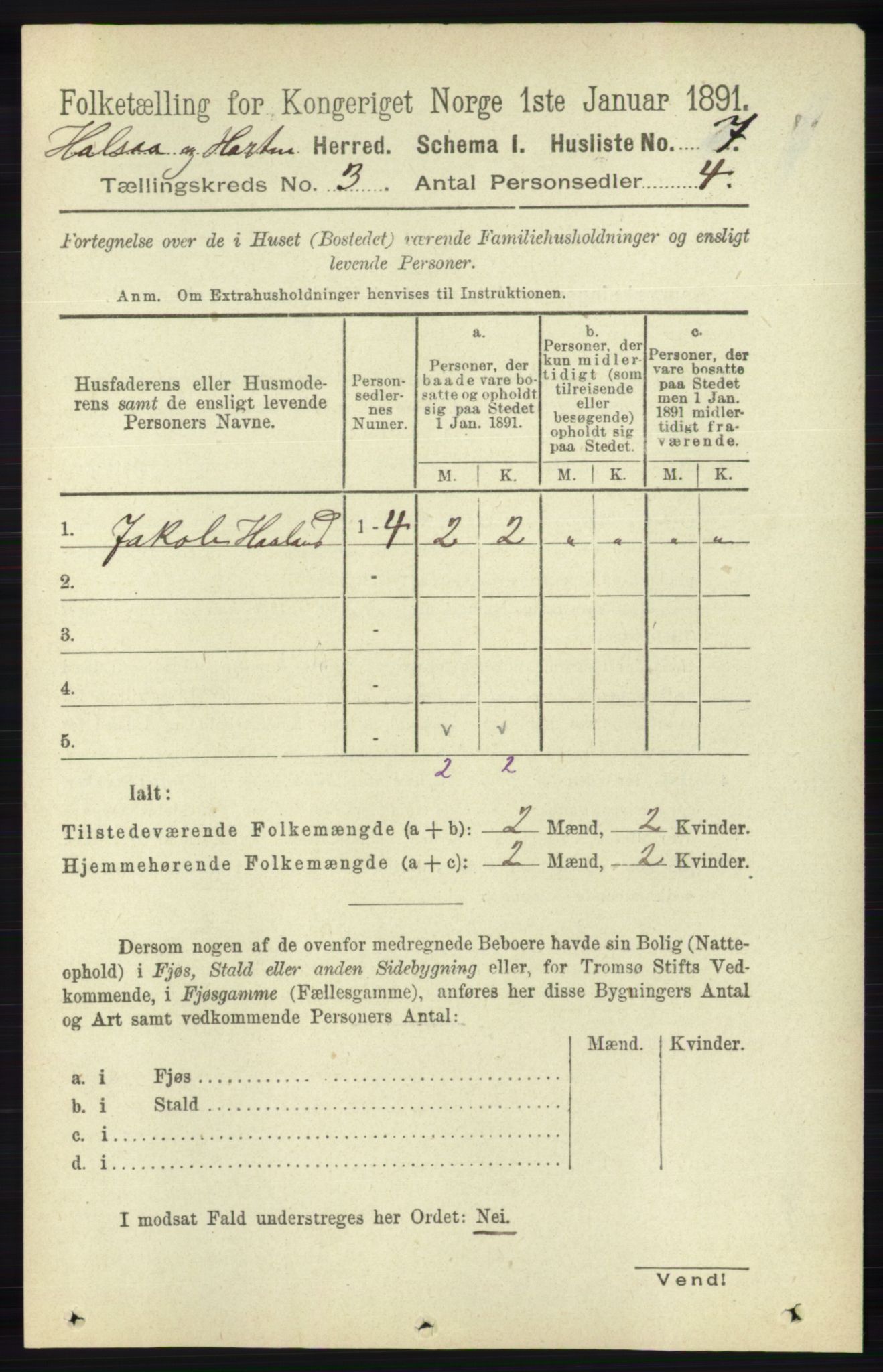 RA, 1891 census for 1019 Halse og Harkmark, 1891, p. 942