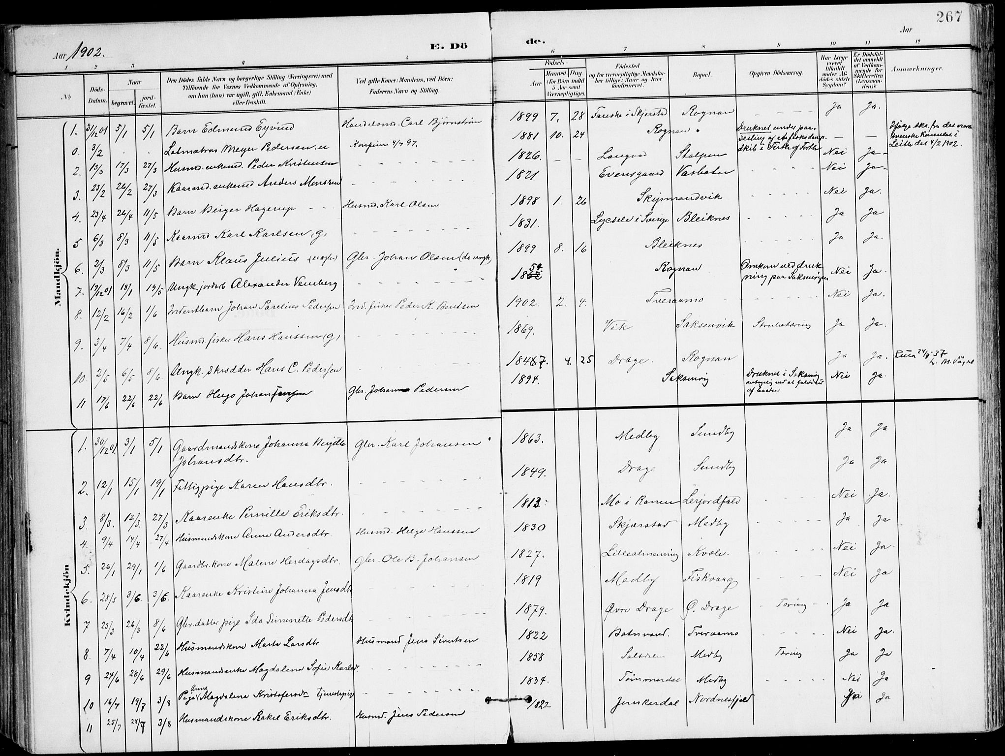 Ministerialprotokoller, klokkerbøker og fødselsregistre - Nordland, SAT/A-1459/847/L0672: Parish register (official) no. 847A12, 1902-1919, p. 267