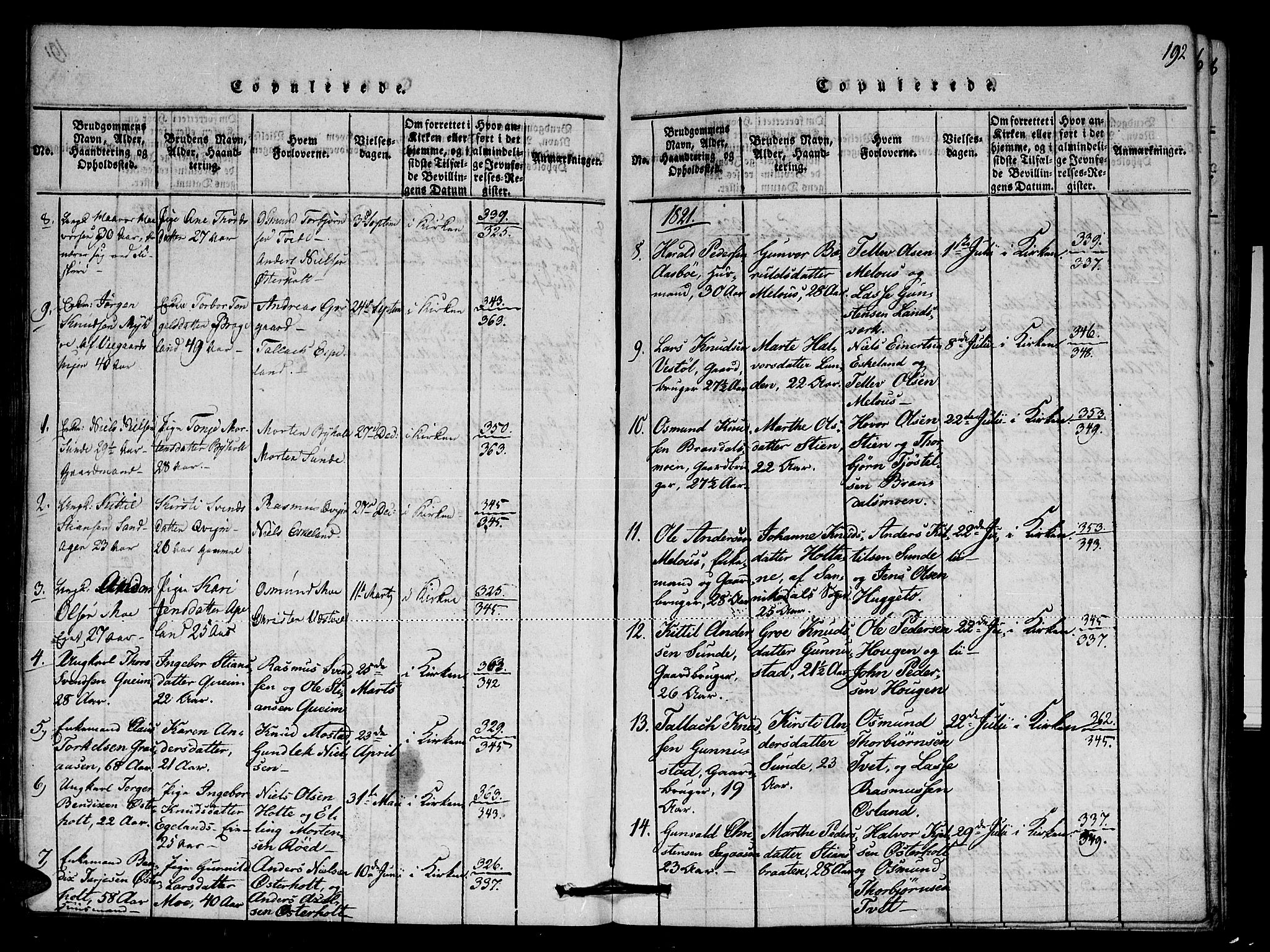 Gjerstad sokneprestkontor, AV/SAK-1111-0014/F/Fa/Faa/L0004: Parish register (official) no. A 4, 1816-1829, p. 192