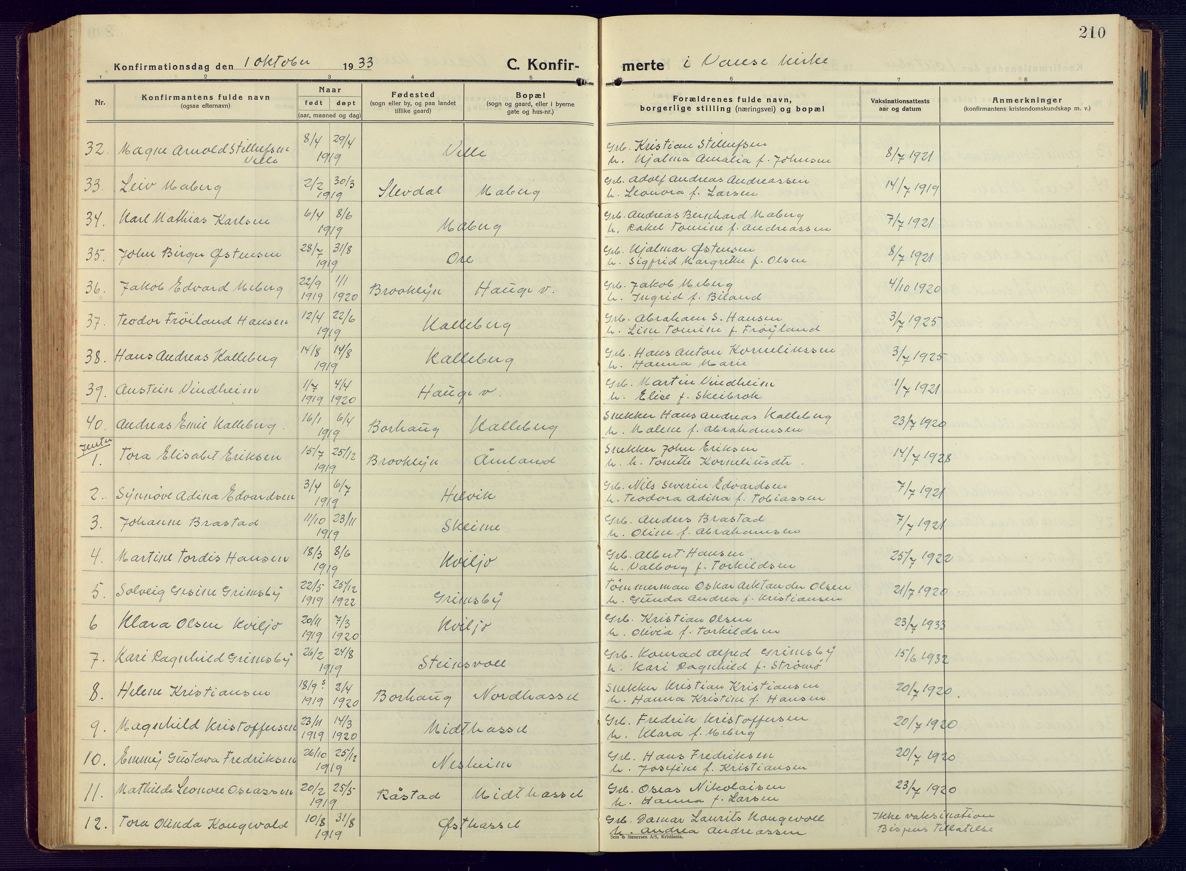 Lista sokneprestkontor, AV/SAK-1111-0027/F/Fb/L0006: Parish register (copy) no. B 6, 1924-1947, p. 210