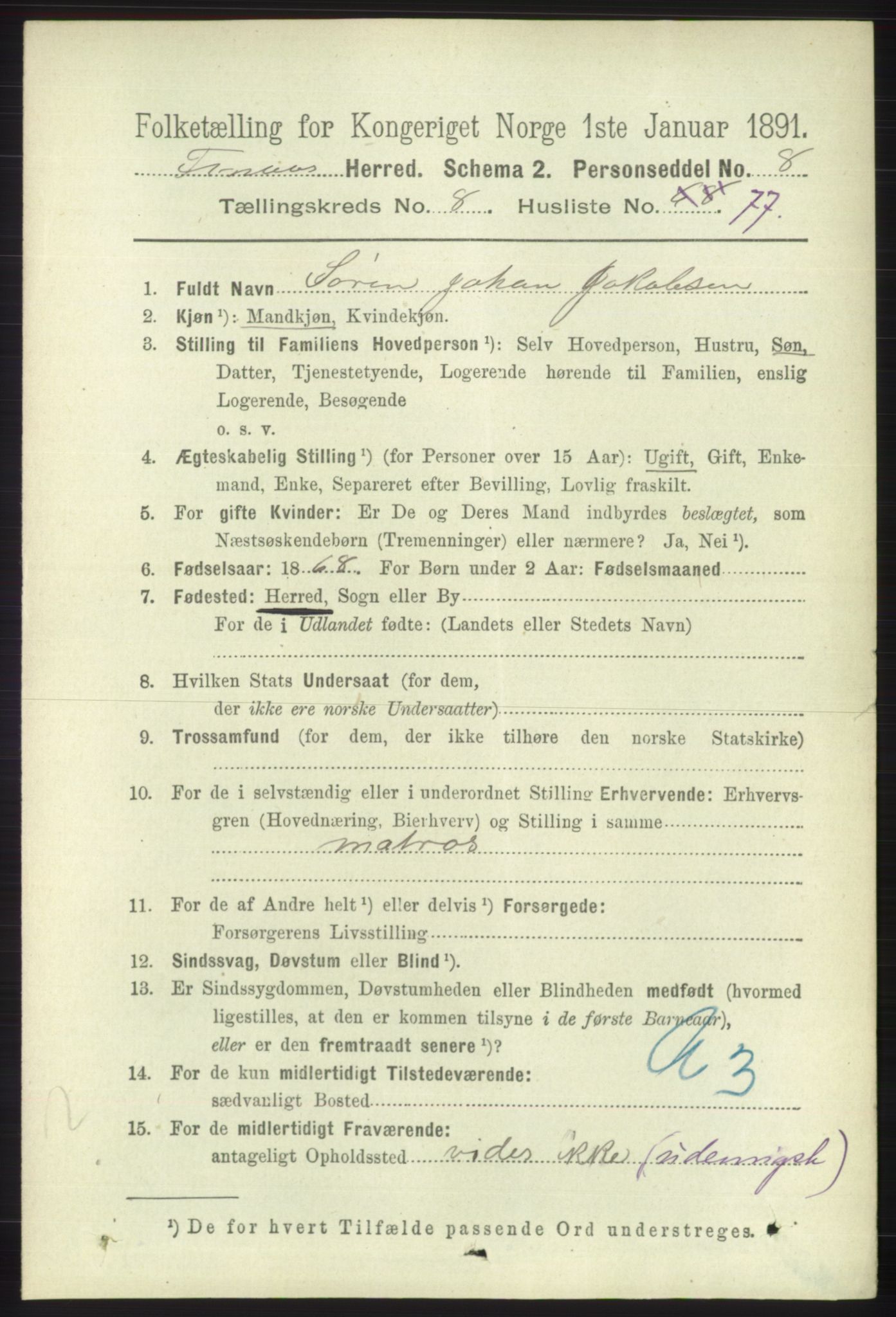 RA, 1891 census for 1218 Finnås, 1891, p. 3854