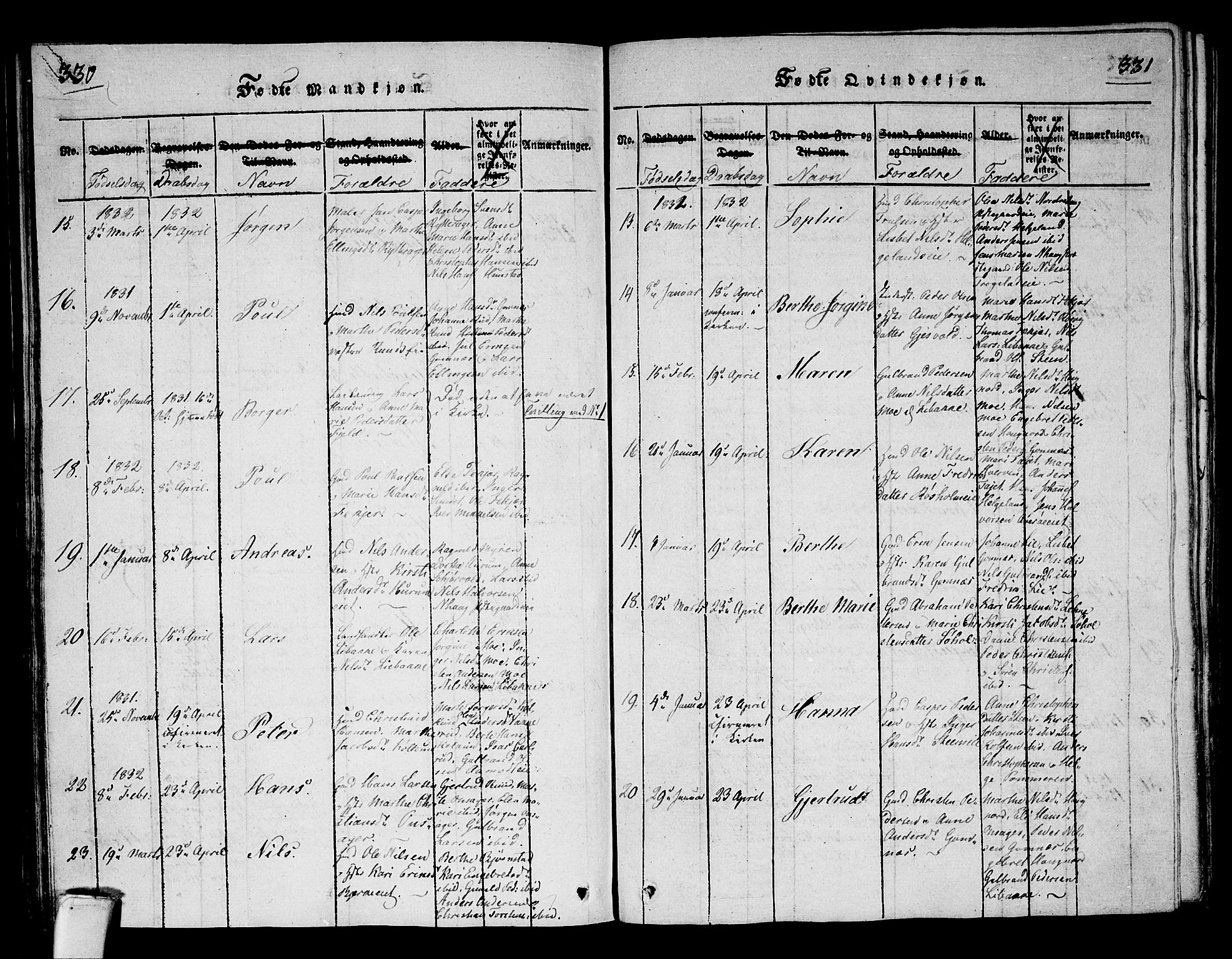 Hole kirkebøker, SAKO/A-228/F/Fa/L0004: Parish register (official) no. I 4, 1814-1833, p. 330-331