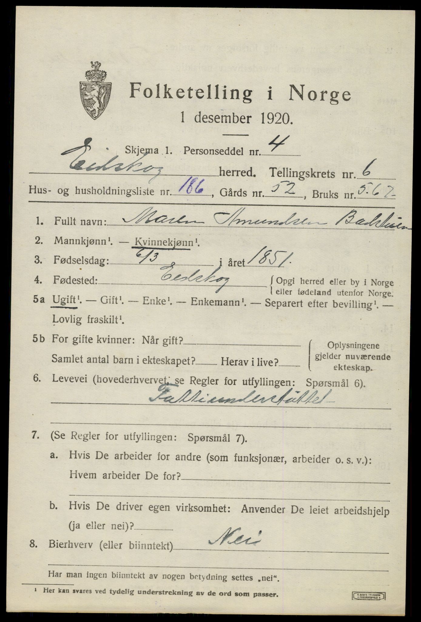 SAH, 1920 census for Eidskog, 1920, p. 8433