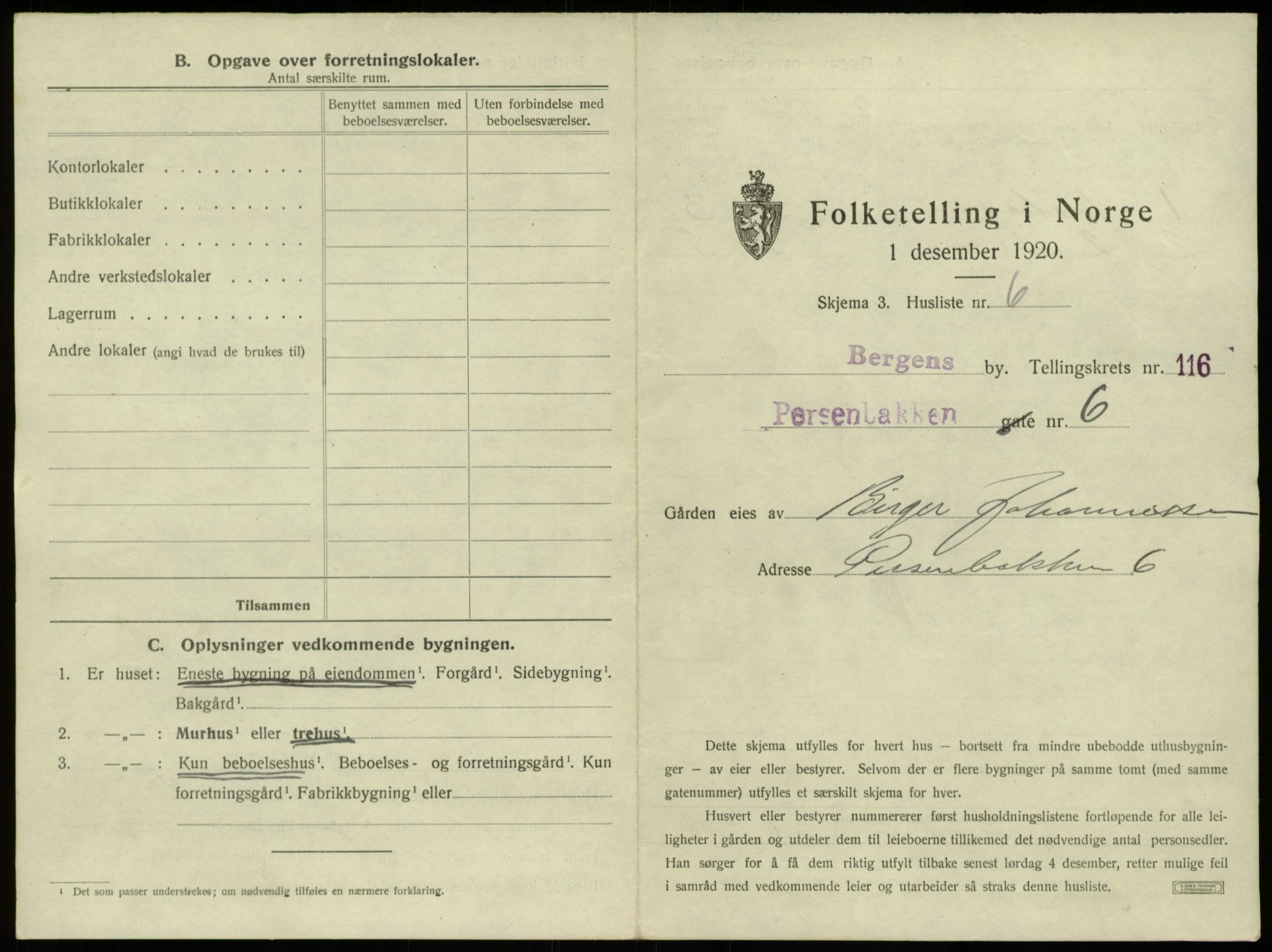 SAB, 1920 census for Bergen, 1920, p. 10415