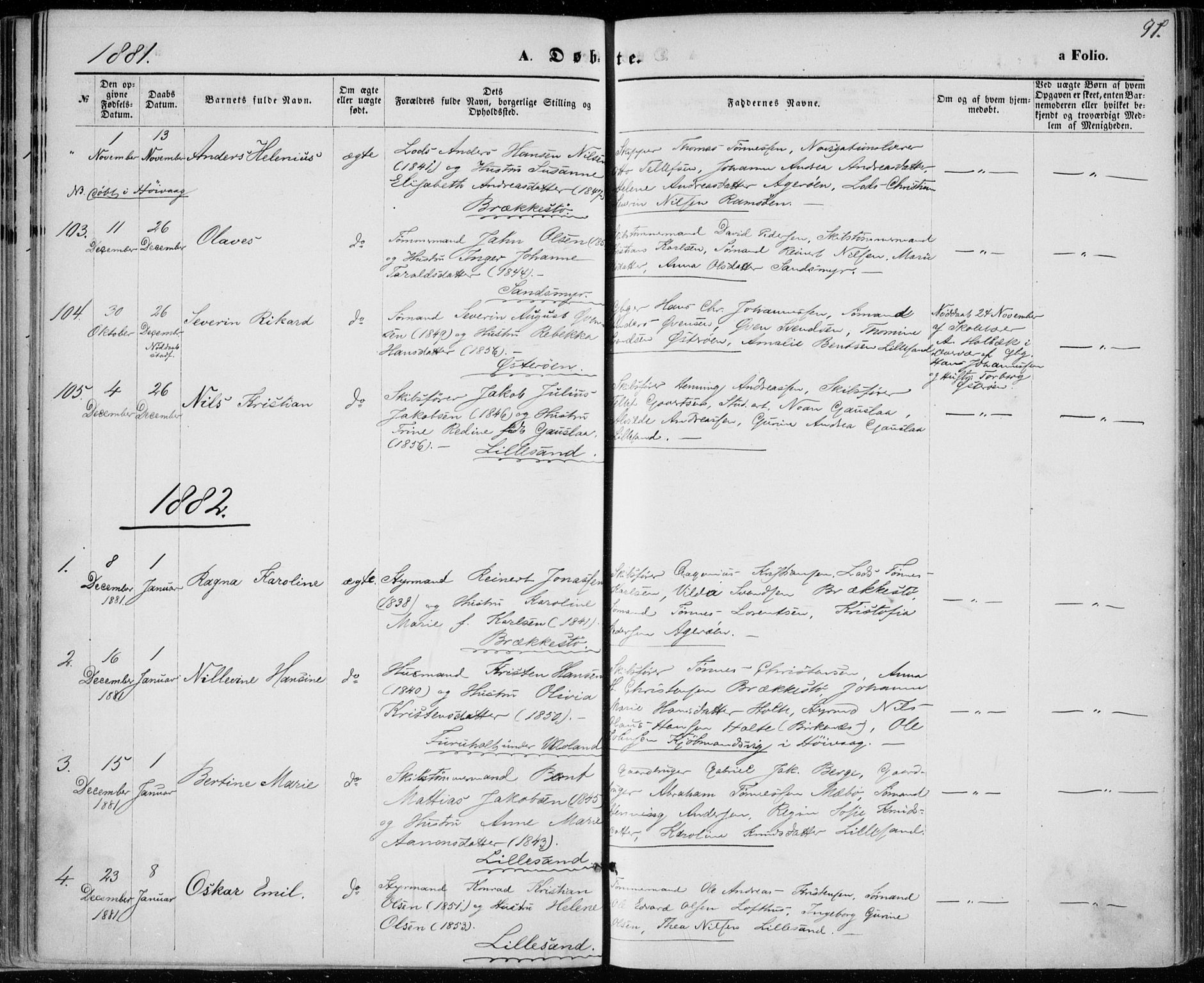 Vestre Moland sokneprestkontor, SAK/1111-0046/F/Fa/Fab/L0008: Parish register (official) no. A 8, 1873-1883, p. 97
