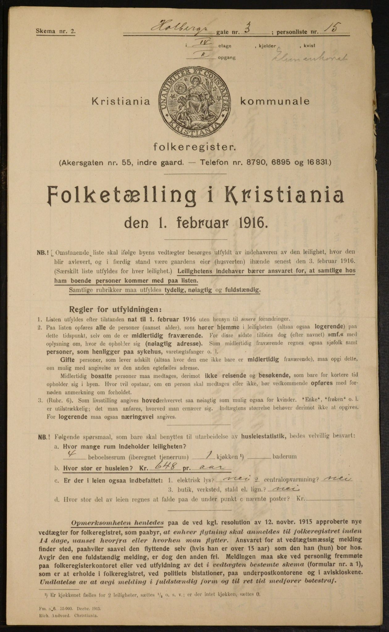 OBA, Municipal Census 1916 for Kristiania, 1916, p. 40907