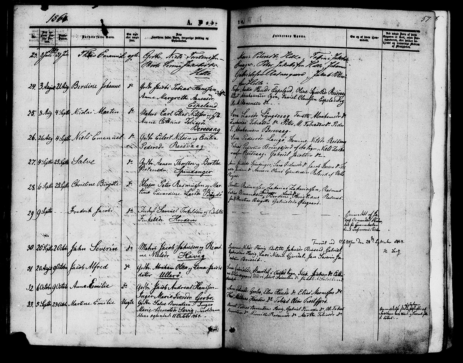 Herad sokneprestkontor, AV/SAK-1111-0018/F/Fa/Fab/L0004: Parish register (official) no. A 4, 1853-1885, p. 57