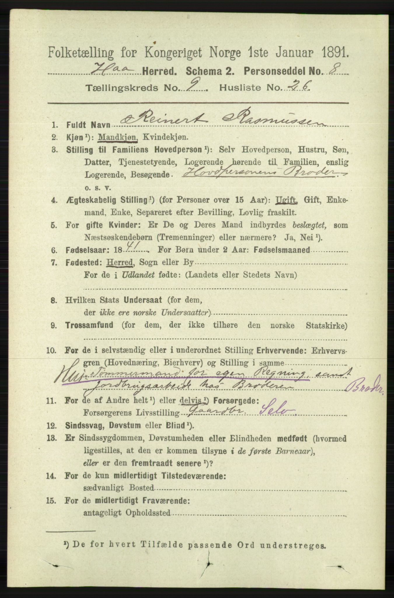 RA, 1891 census for 1119 Hå, 1891, p. 2362