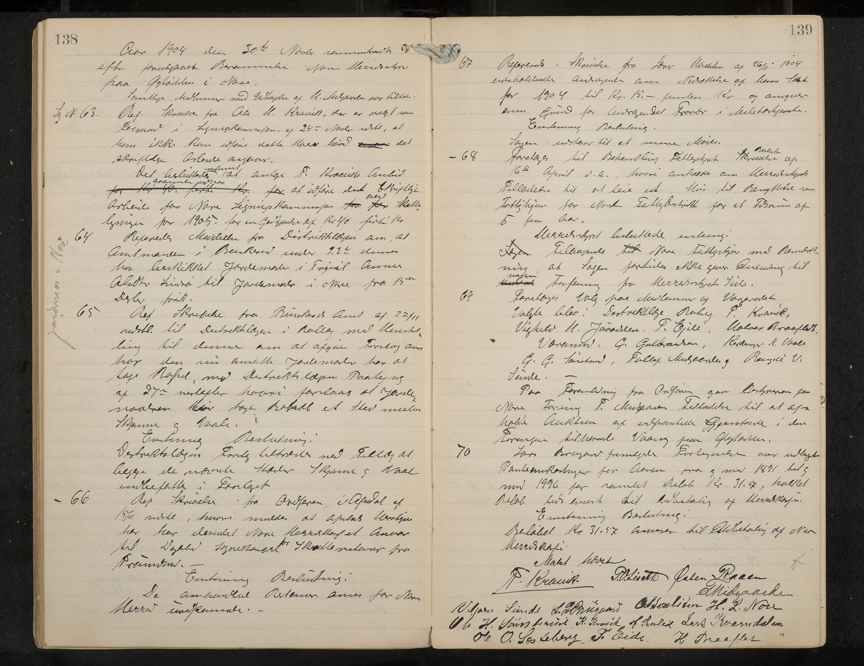 Nore formannskap og sentraladministrasjon, IKAK/0633021-2/A/Aa/L0001: Møtebok, 1901-1911, p. 138-139