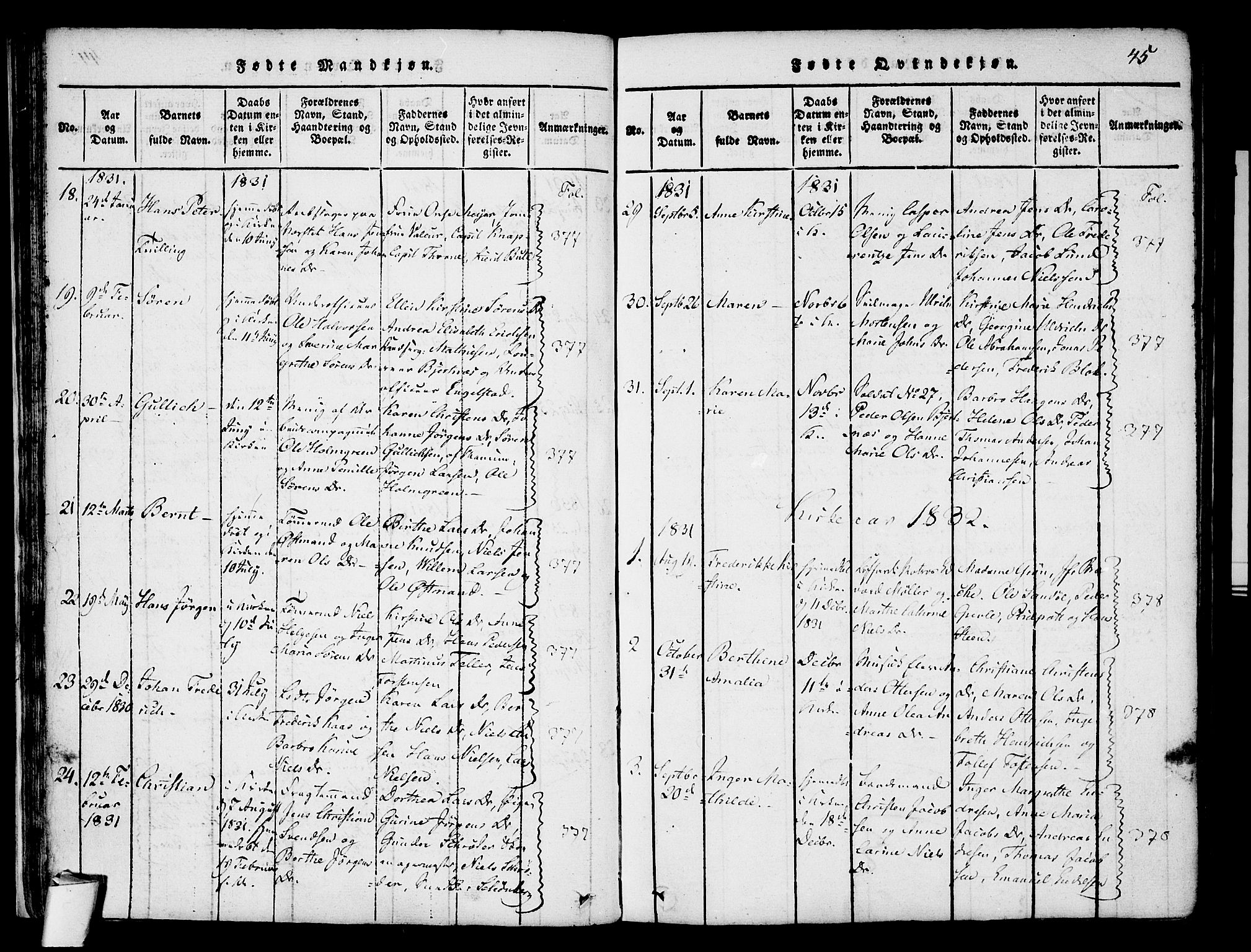 Stavern kirkebøker, AV/SAKO-A-318/F/Fa/L0006: Parish register (official) no. 6, 1816-1839, p. 45