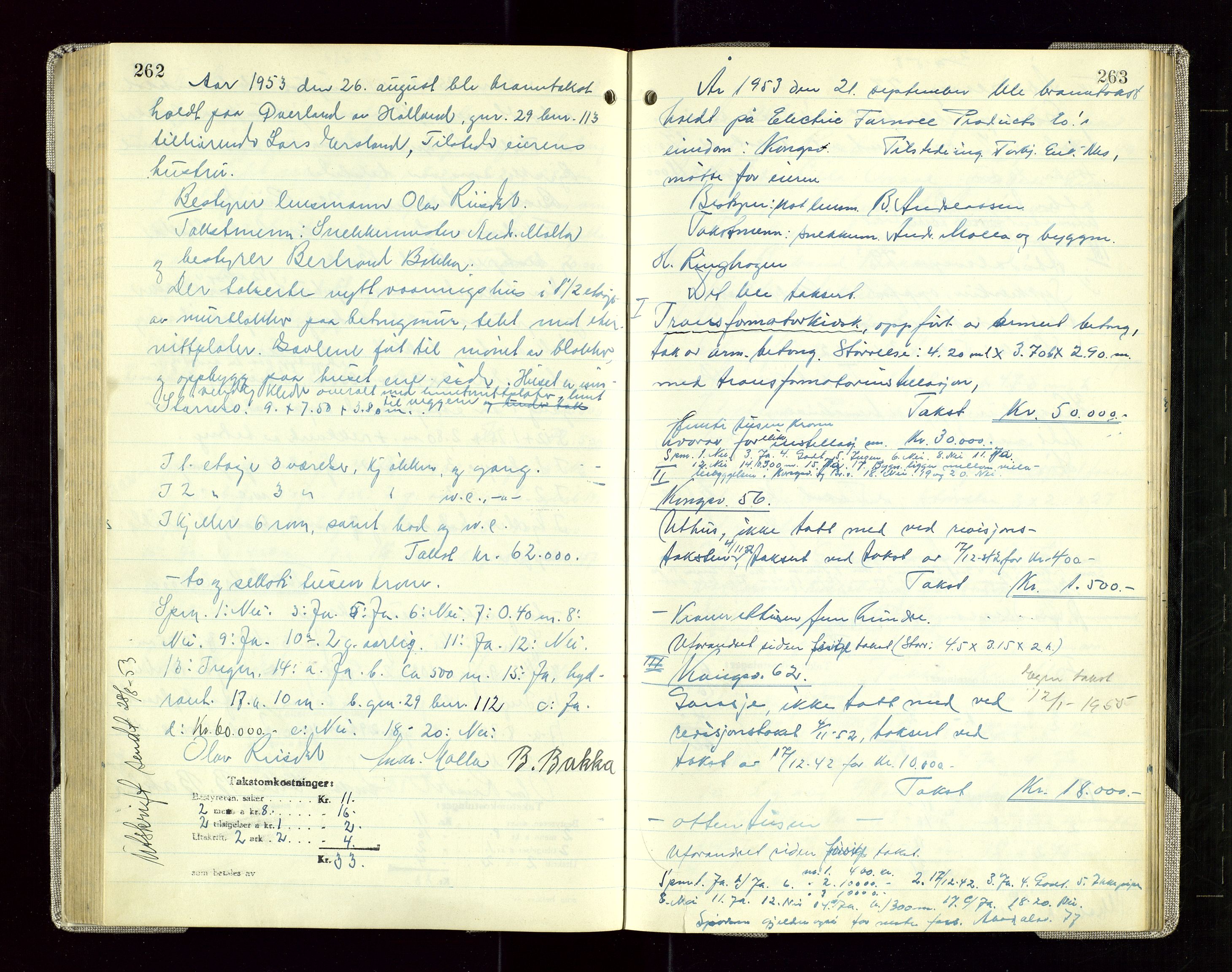 Sauda lensmannskontor, AV/SAST-A-100177/Goa/L0005: "Branntakstprotokoll for Sauda lensmannsdistrikt", 1946-1955, p. 262-263