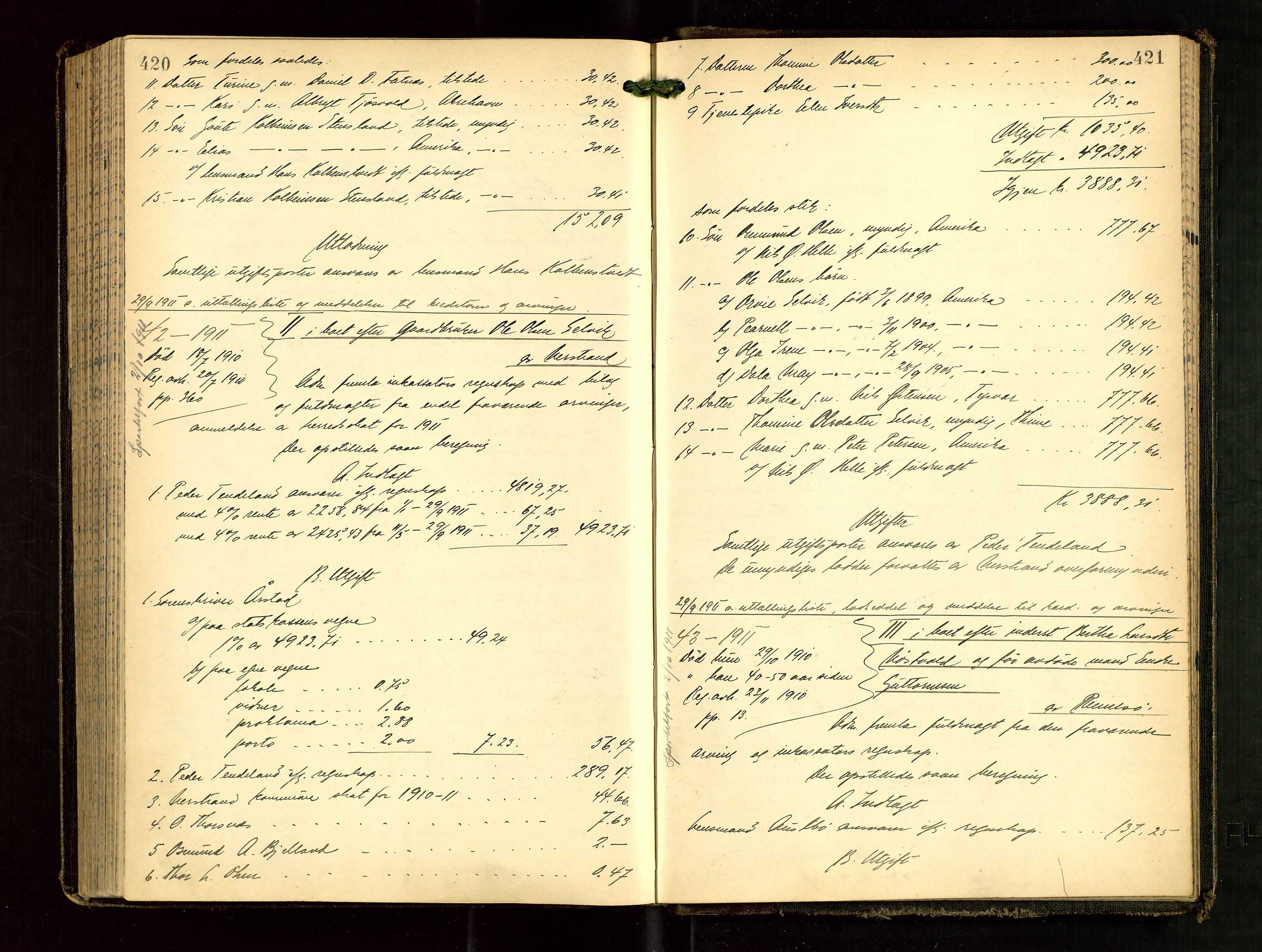 Ryfylke tingrett, SAST/A-100055/001/IV/IVG/L0003: Skifteutlodningsprotokoll Med register, 1907-1912, p. 420-421