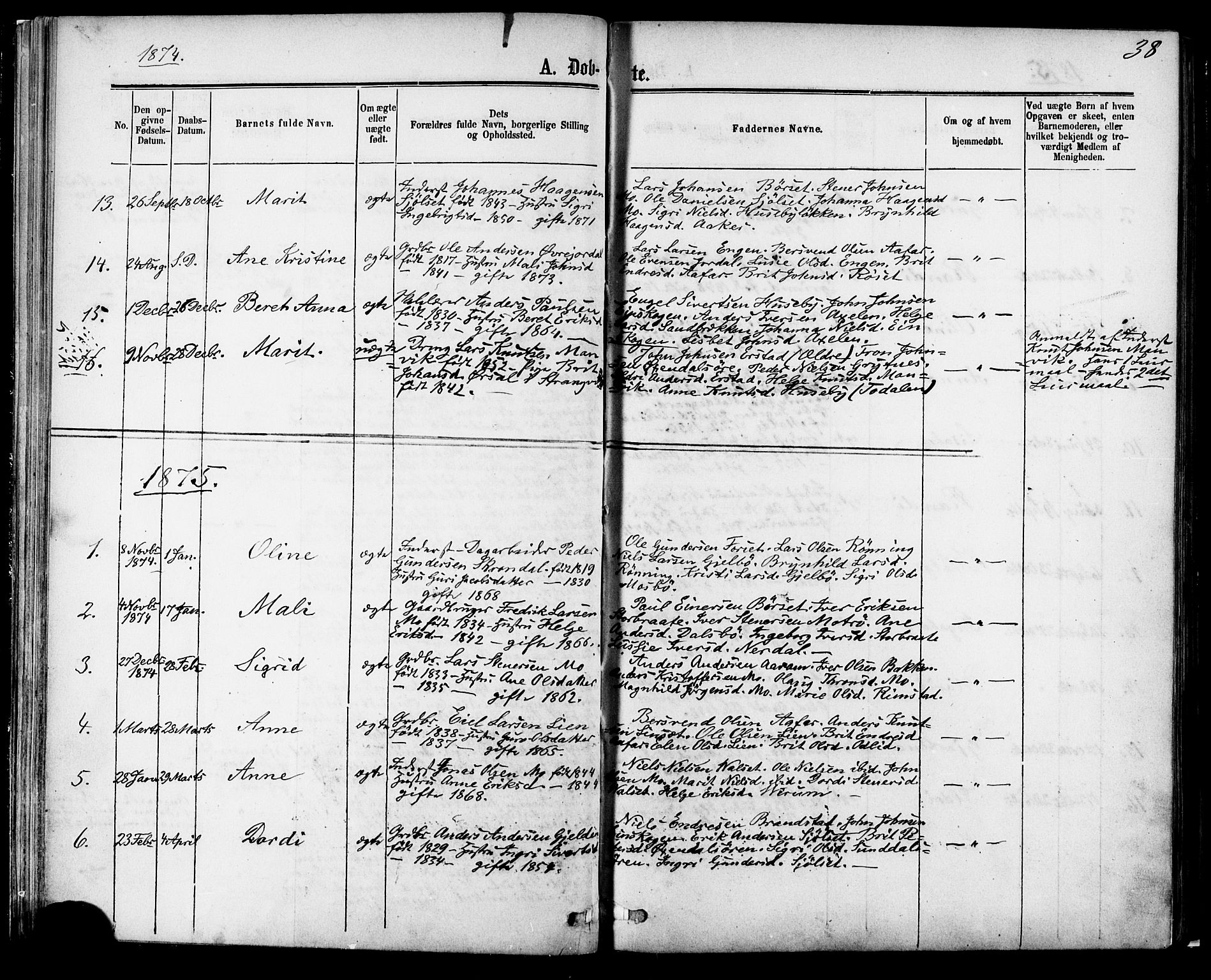 Ministerialprotokoller, klokkerbøker og fødselsregistre - Møre og Romsdal, AV/SAT-A-1454/588/L1005: Parish register (official) no. 588A02, 1871-1885, p. 38