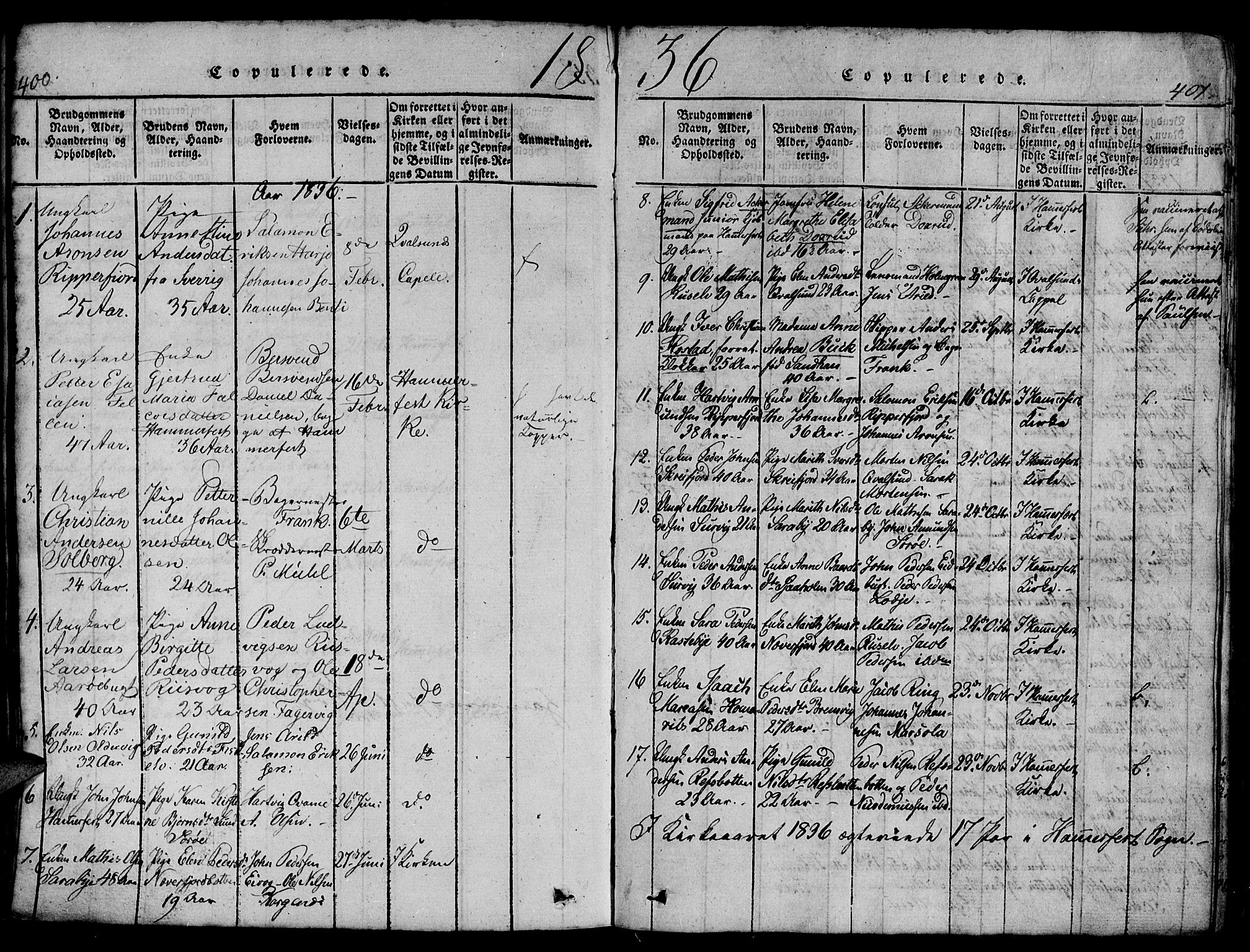 Hammerfest sokneprestkontor, SATØ/S-1347/H/Hb/L0001.klokk: Parish register (copy) no. 1, 1822-1850, p. 400-401
