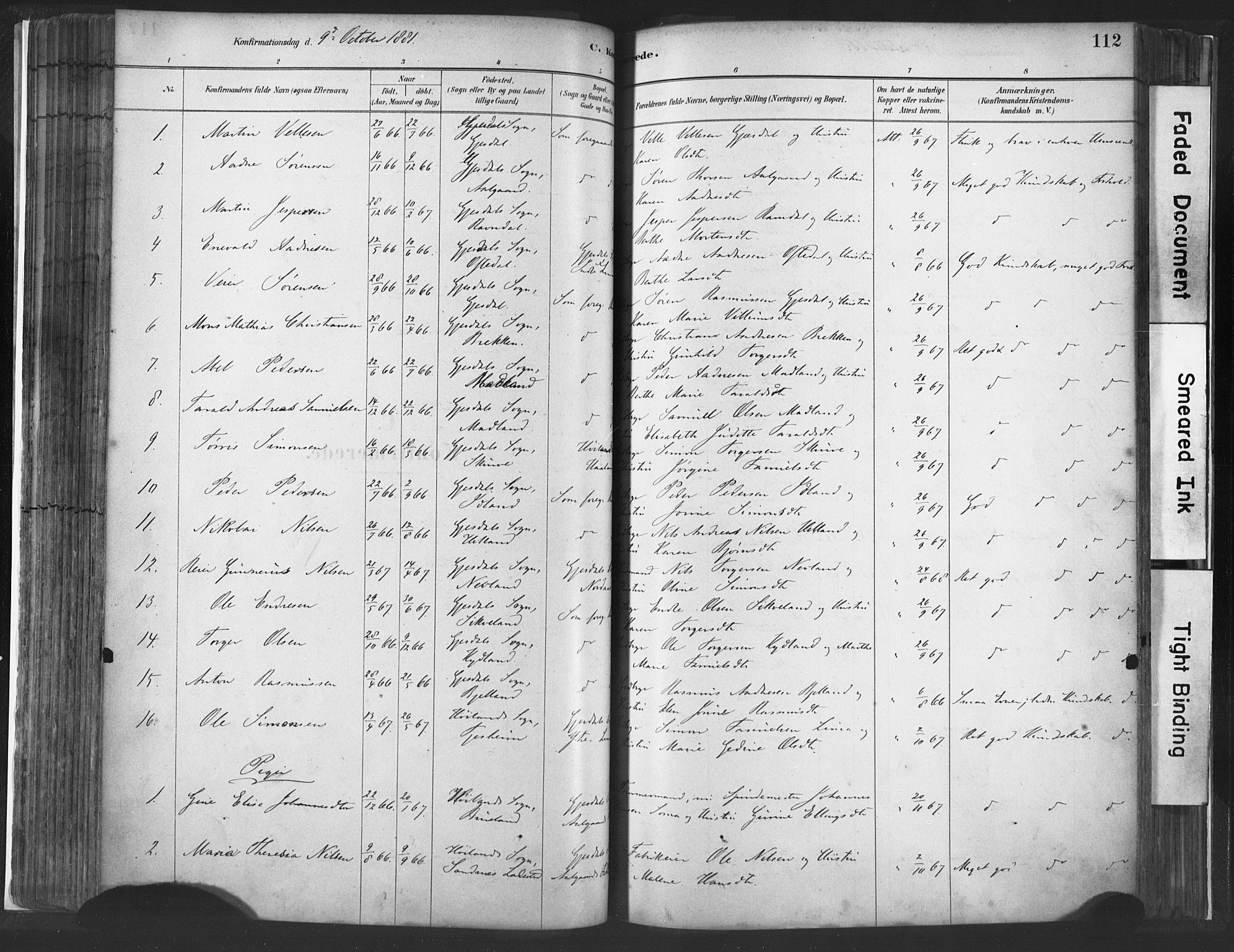 Lye sokneprestkontor, SAST/A-101794/001/30BA/L0010: Parish register (official) no. A 10, 1881-1896, p. 112