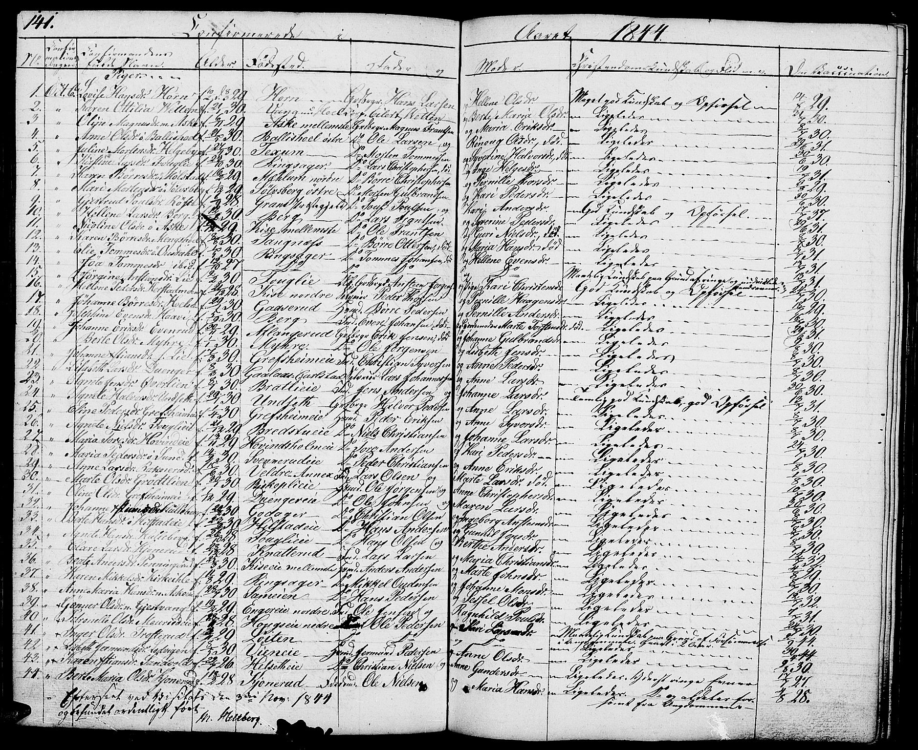 Nes prestekontor, Hedmark, AV/SAH-PREST-020/L/La/L0004: Parish register (copy) no. 4, 1832-1861, p. 141