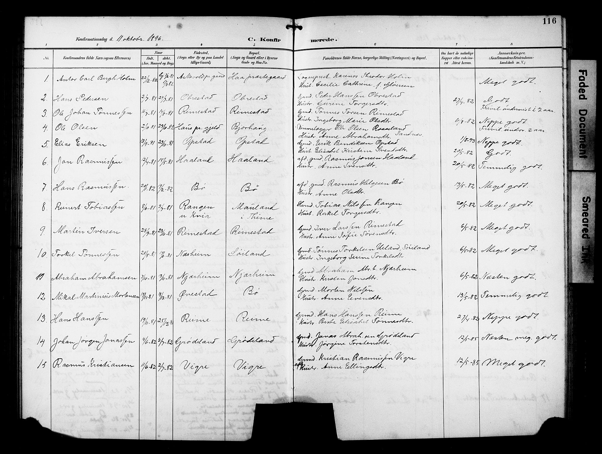 Hå sokneprestkontor, AV/SAST-A-101801/001/30BB/L0005: Parish register (copy) no. B 5, 1894-1912, p. 116