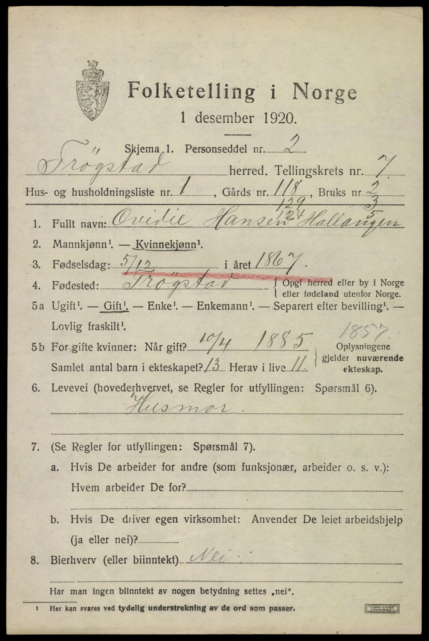 SAO, 1920 census for Trøgstad, 1920, p. 7574