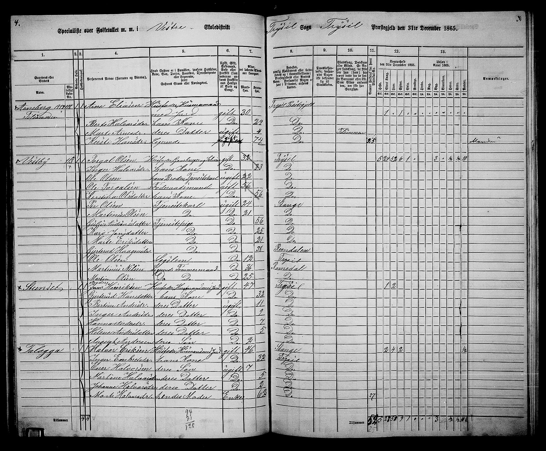 RA, 1865 census for Trysil, 1865, p. 76