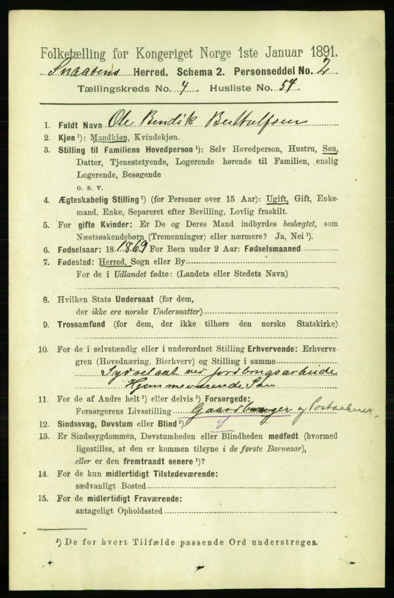 RA, 1891 census for 1736 Snåsa, 1891, p. 1404