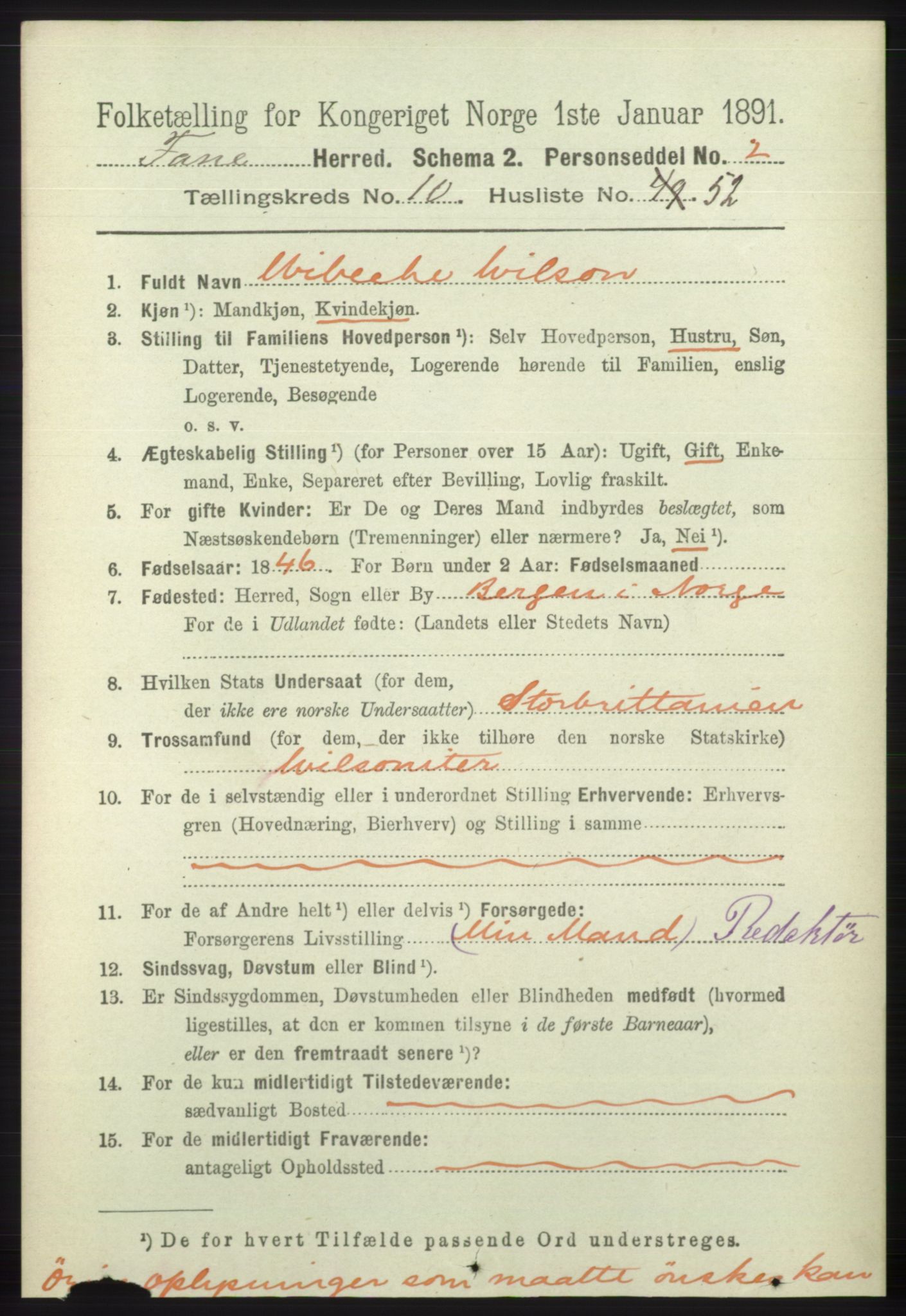 RA, 1891 census for 1249 Fana, 1891, p. 5783