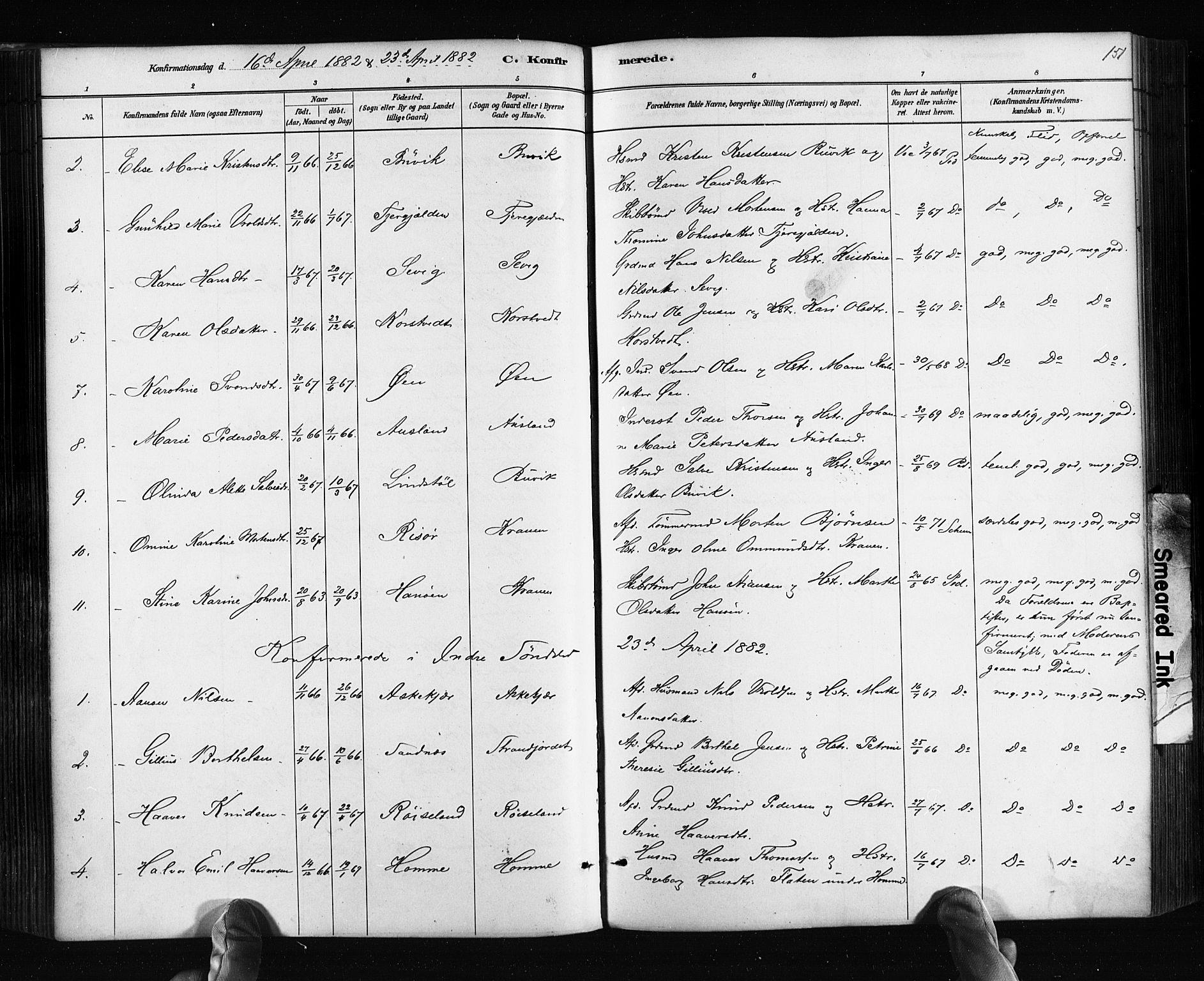 Søndeled sokneprestkontor, SAK/1111-0038/F/Fa/L0004: Parish register (official) no. A 4, 1880-1889, p. 151