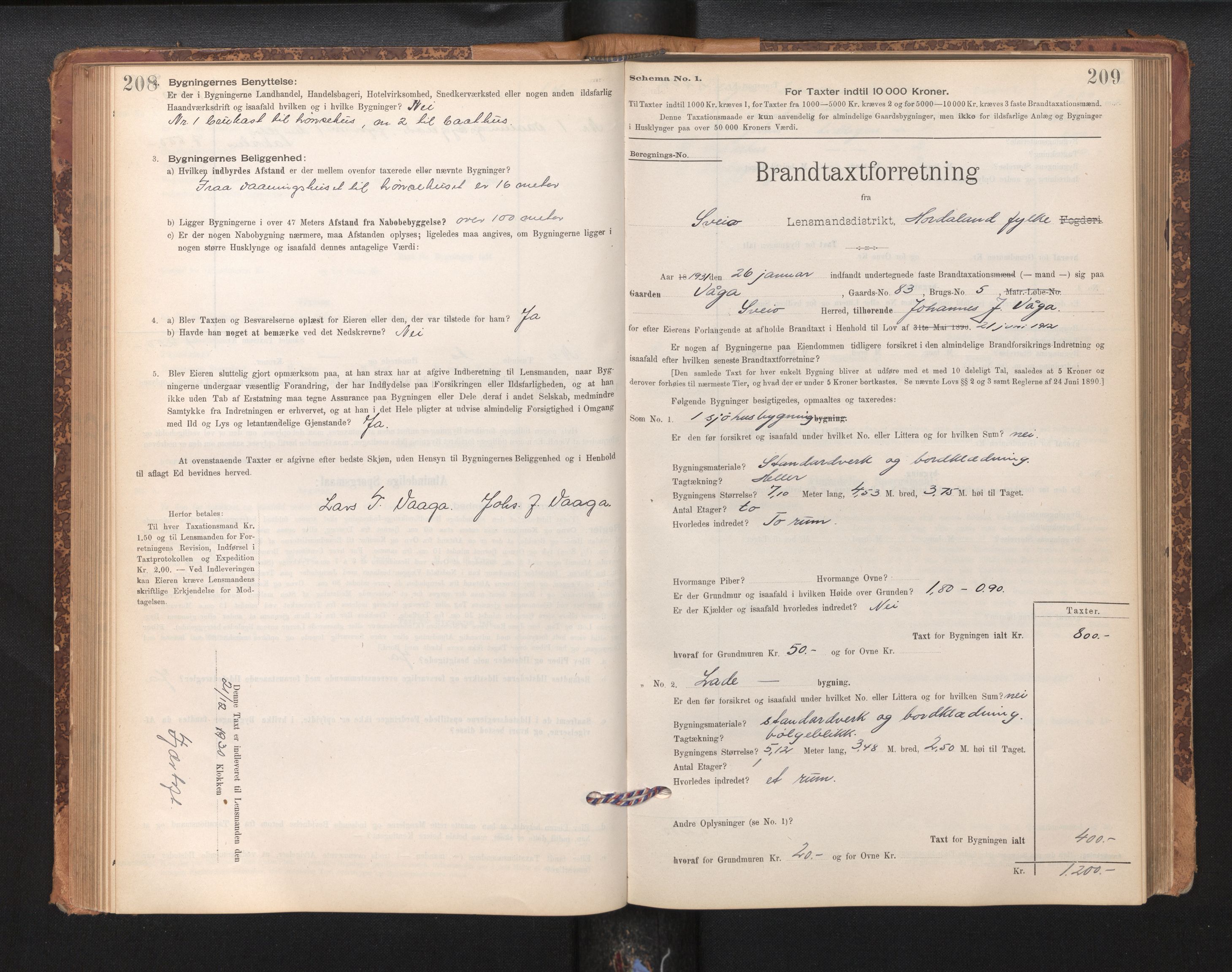 Lensmannen i Sveio, AV/SAB-A-35301/0012/L0008: Branntakstprotokoll, skjematakst, 1912-1939, p. 208-209