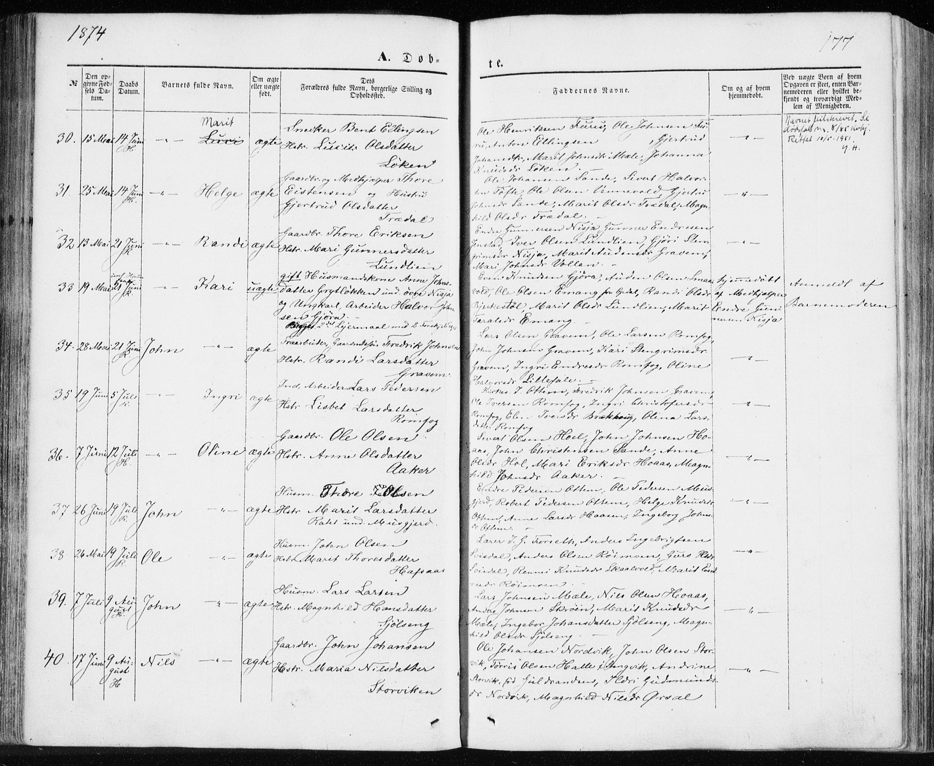 Ministerialprotokoller, klokkerbøker og fødselsregistre - Møre og Romsdal, SAT/A-1454/590/L1013: Parish register (official) no. 590A05, 1847-1877, p. 177