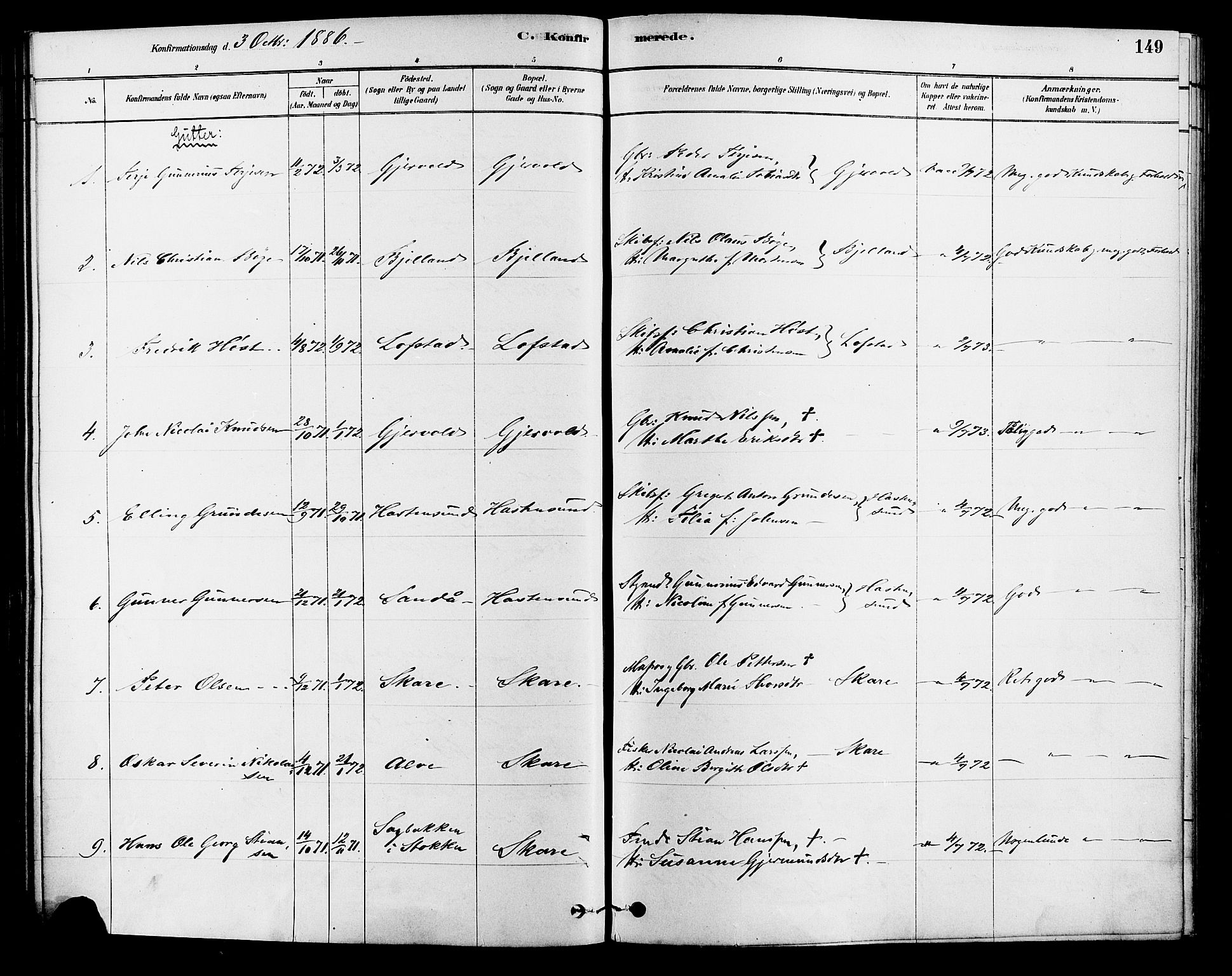 Tromøy sokneprestkontor, AV/SAK-1111-0041/F/Fa/L0009: Parish register (official) no. A 9, 1878-1896, p. 149