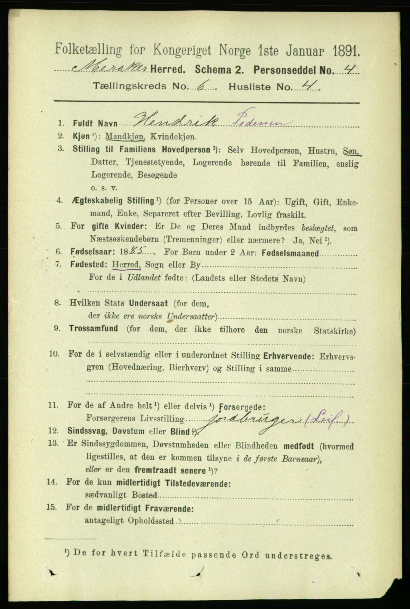 RA, 1891 census for 1711 Meråker, 1891, p. 2063